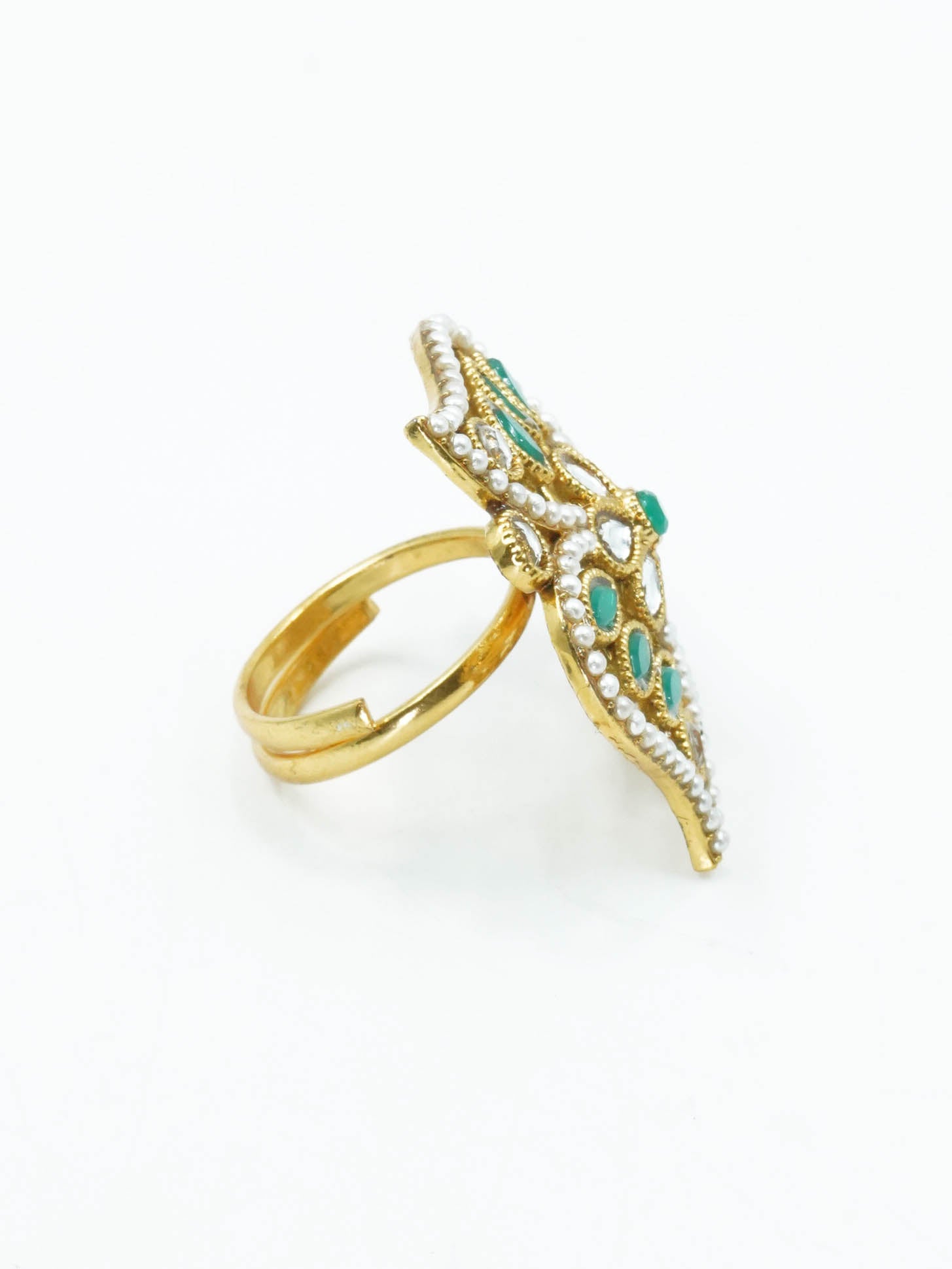 Antique Gold Plated Adjustable Size Designer Finger ring with Stones 10906N