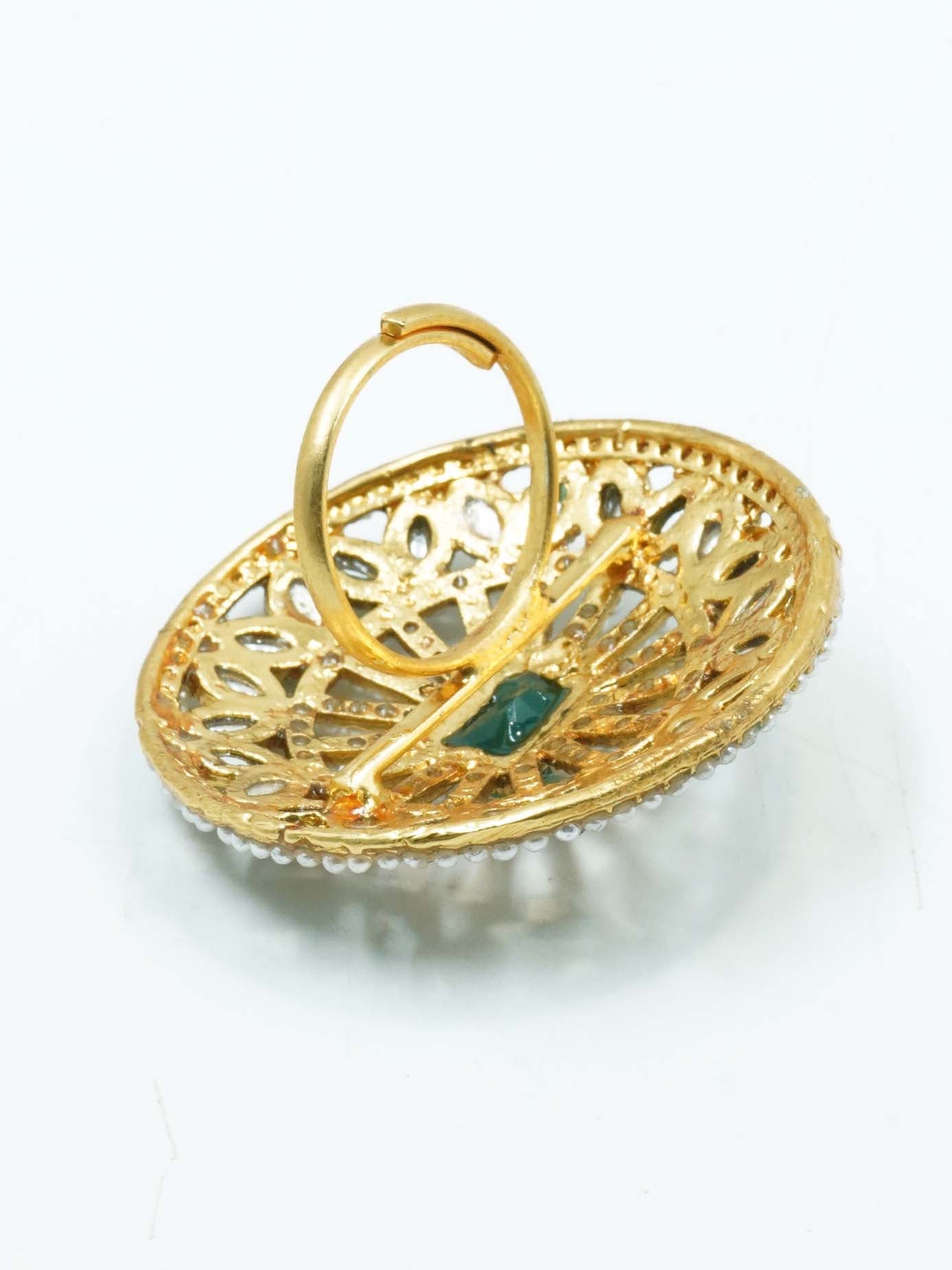Antique Gold Plated Adjustable Size Designer Finger ring with Stones 10910N
