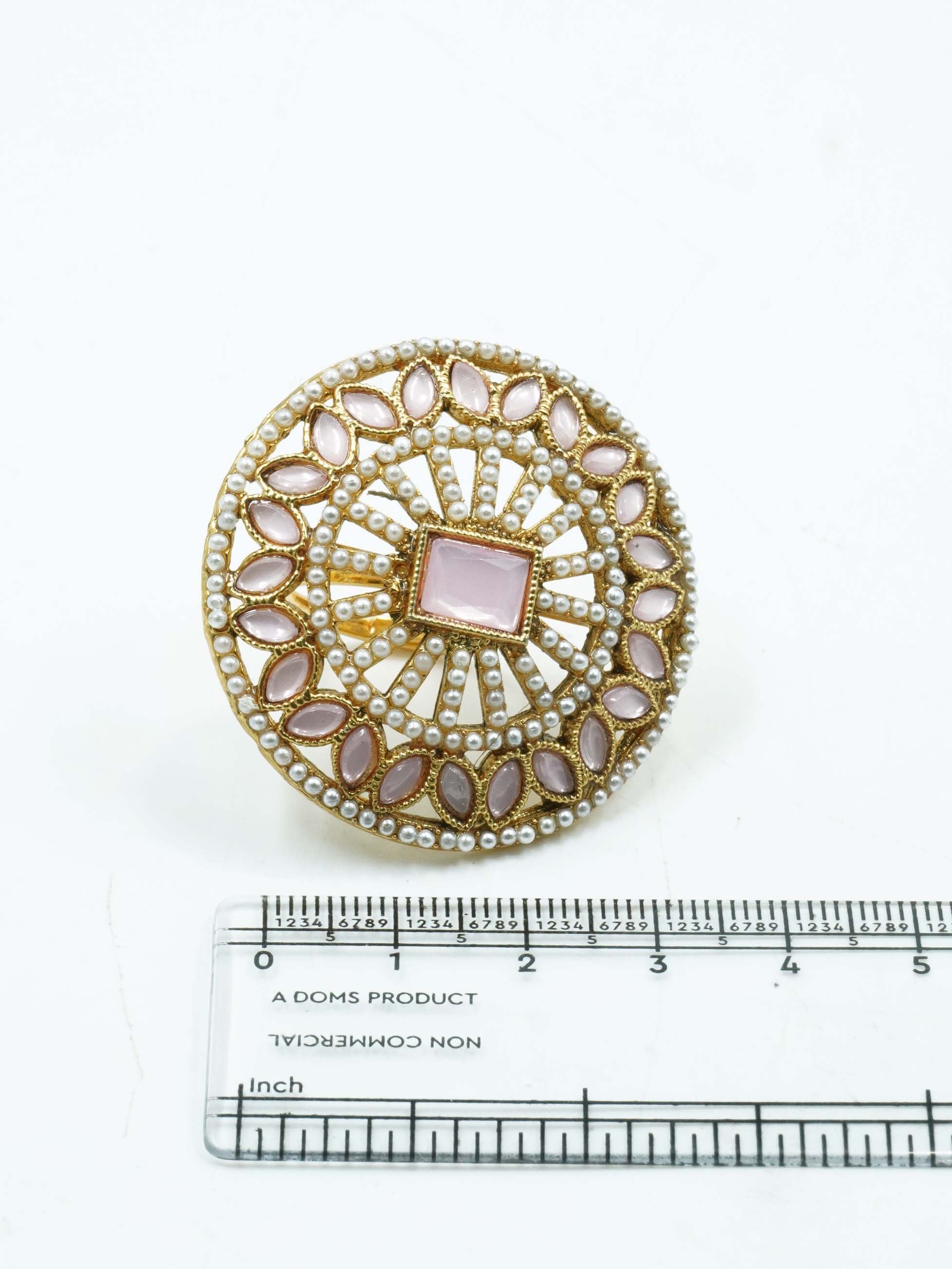 Antique Gold Plated Adjustable Size Designer Finger ring with Stones 10915N