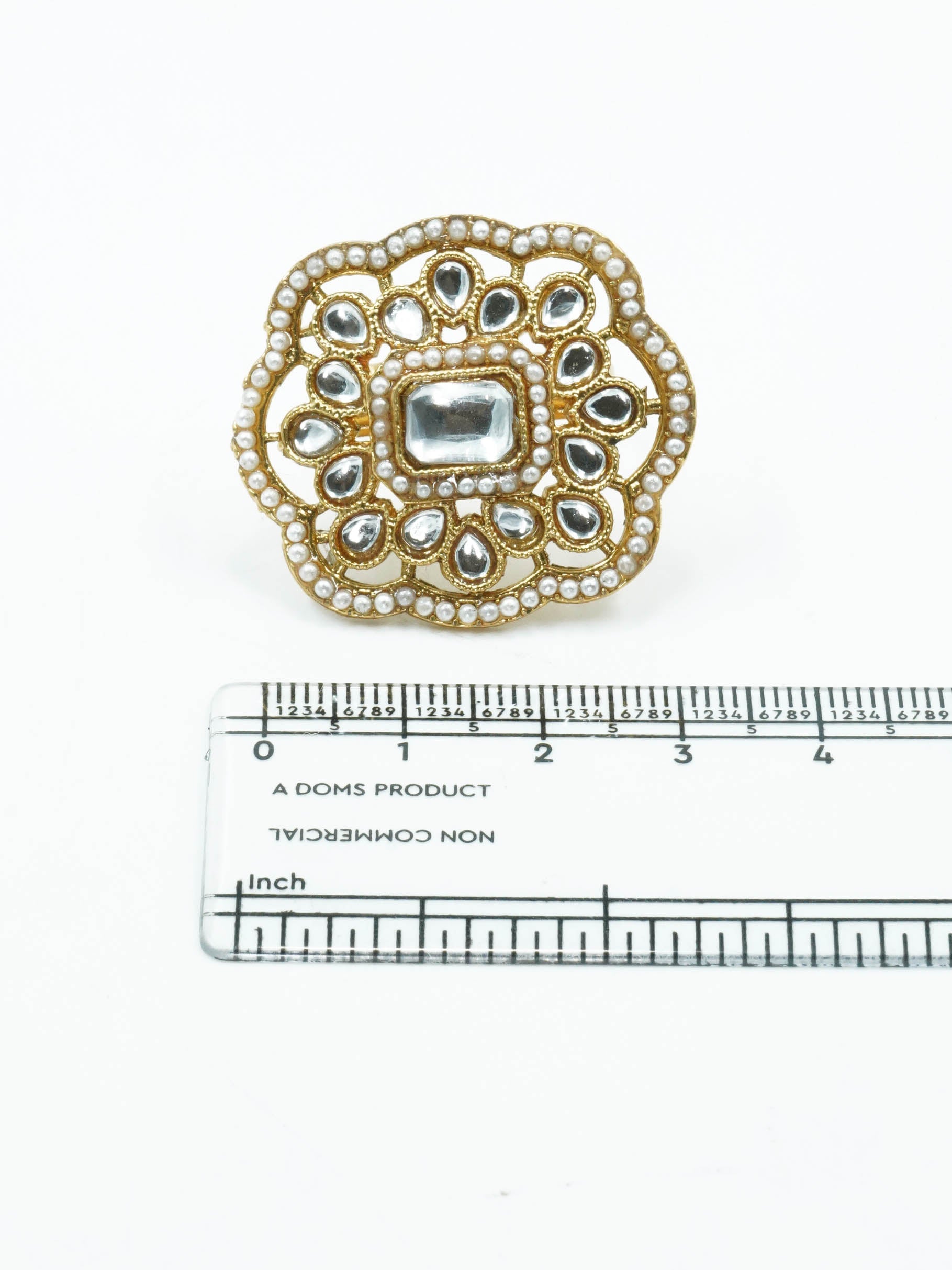 Antique Gold Plated Adjustable Size Designer Finger ring with Stones 10919N