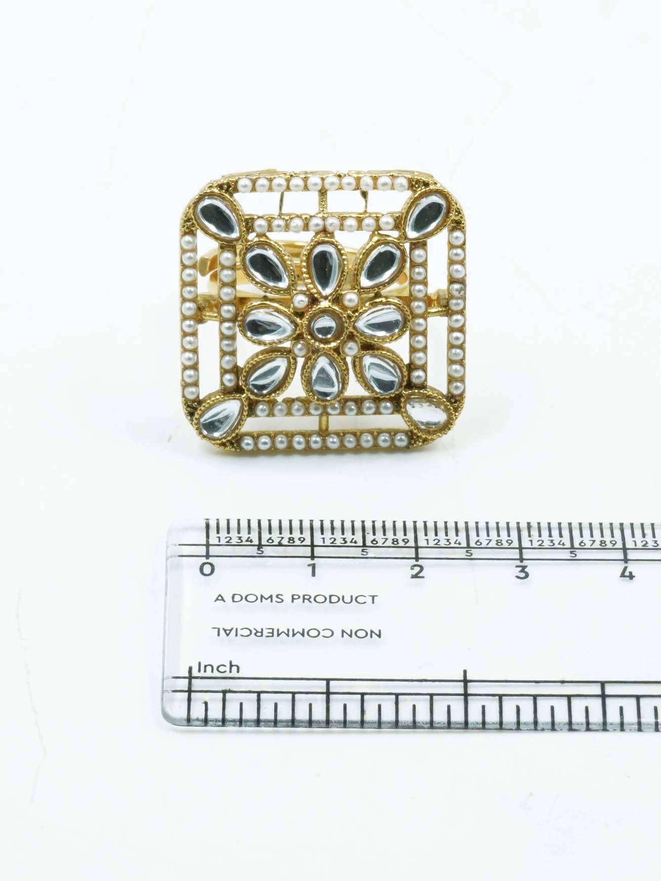 Antique Gold Plated Adjustable Size Designer Finger ring with Stones 10922N