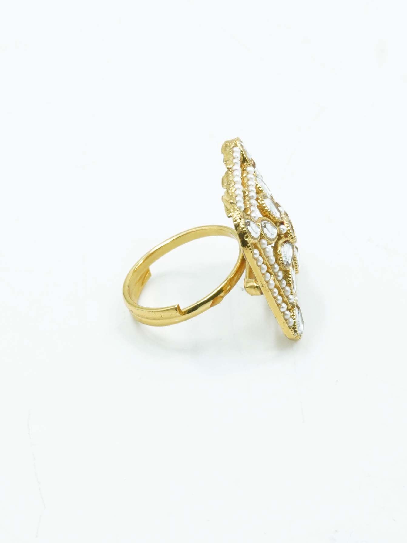 Antique Gold Plated Adjustable Size Designer Finger ring with Stones 10922N