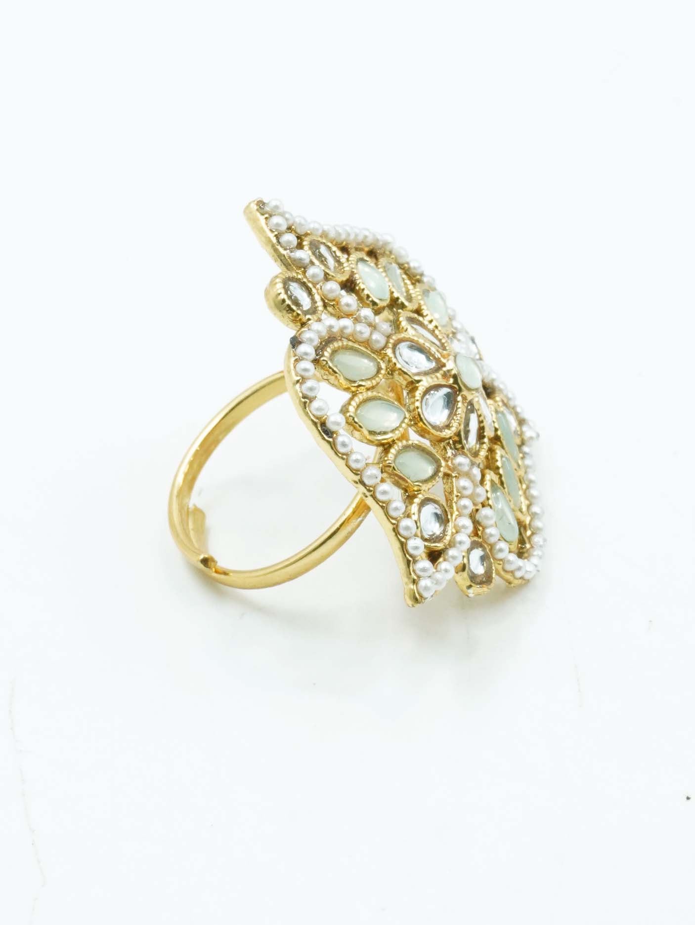 Antique Gold Plated Adjustable Size Designer Finger ring with Stones 10923N