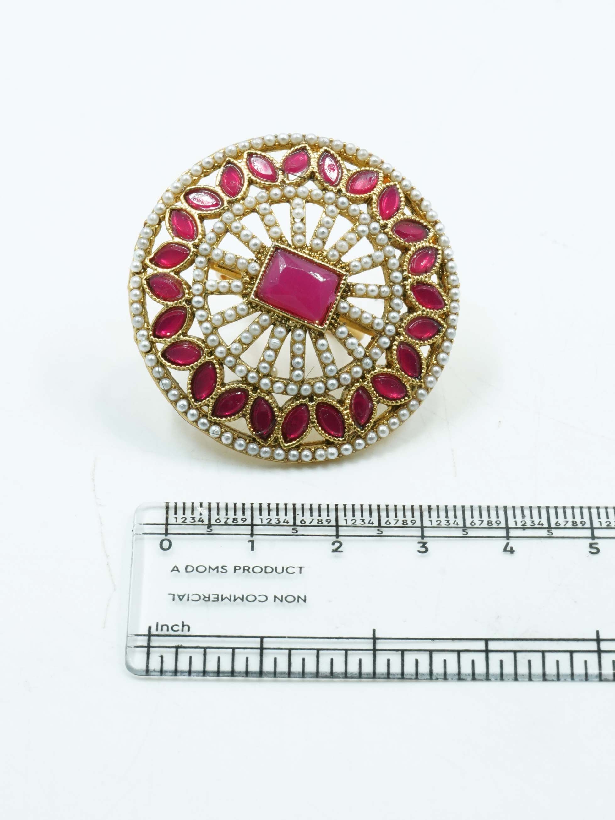 Antique Gold Plated Adjustable Size Designer Finger ring with Stones 10924N