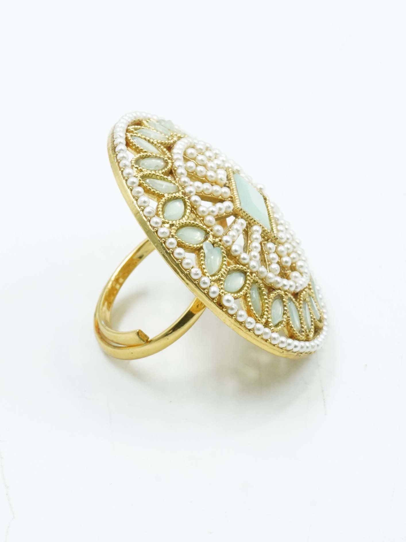 Antique Gold Plated Adjustable Size Designer Finger ring with Stones 10929N