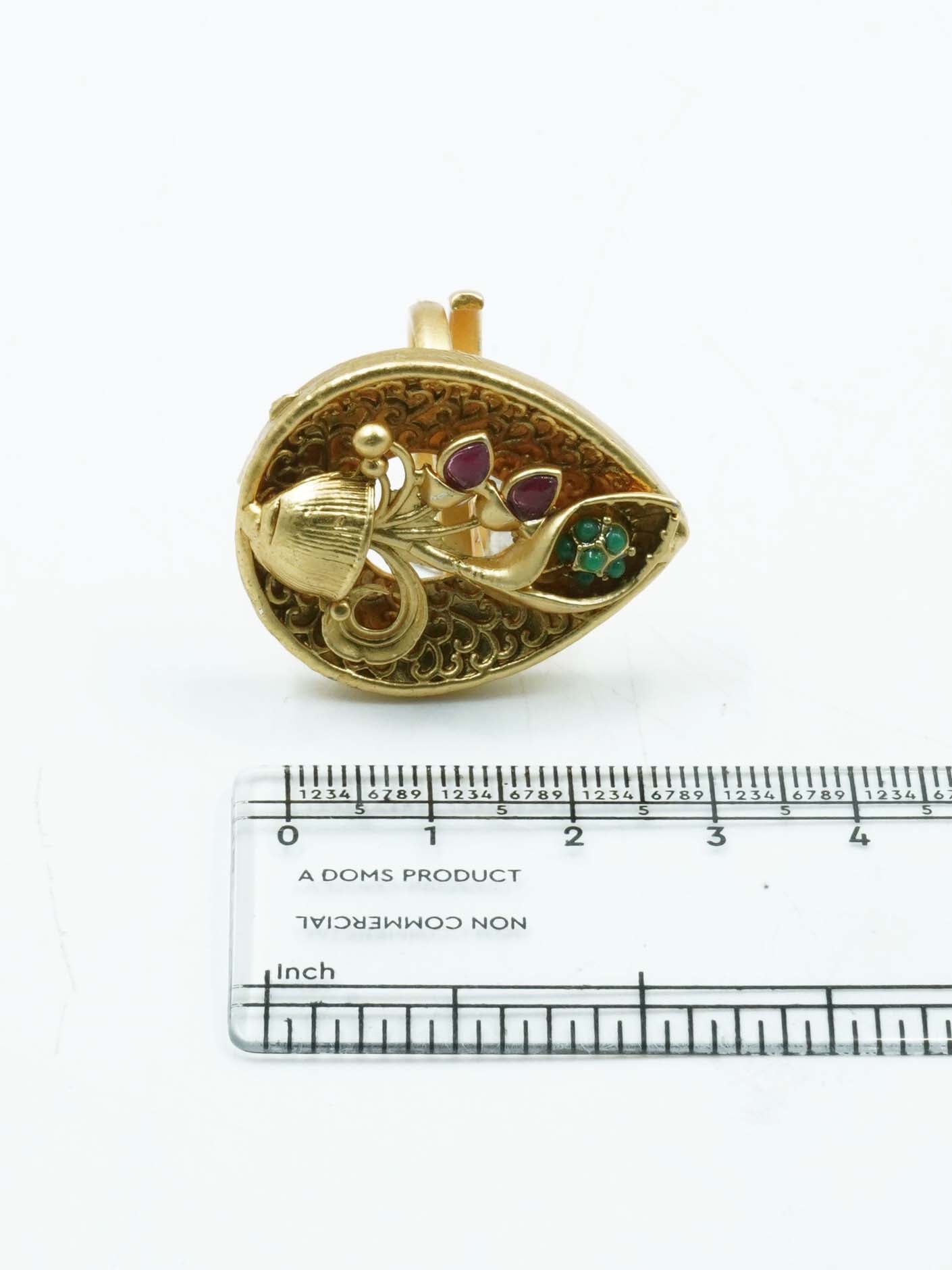 Antique Gold Plated Adjustable Size Designer Finger ring with Stones 11044N