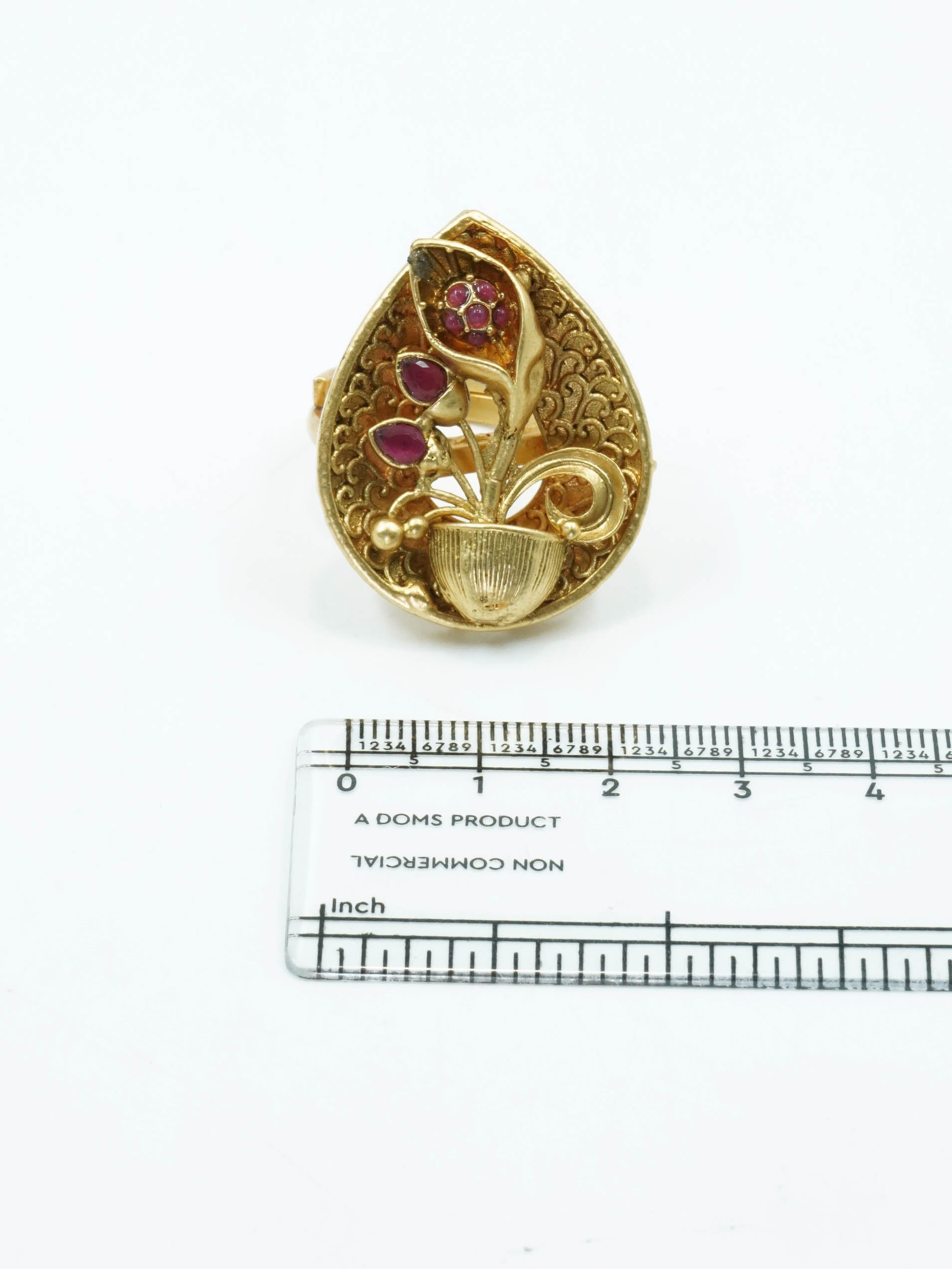 Antique Gold Plated Adjustable Size Designer Finger ring with Stones 11046N