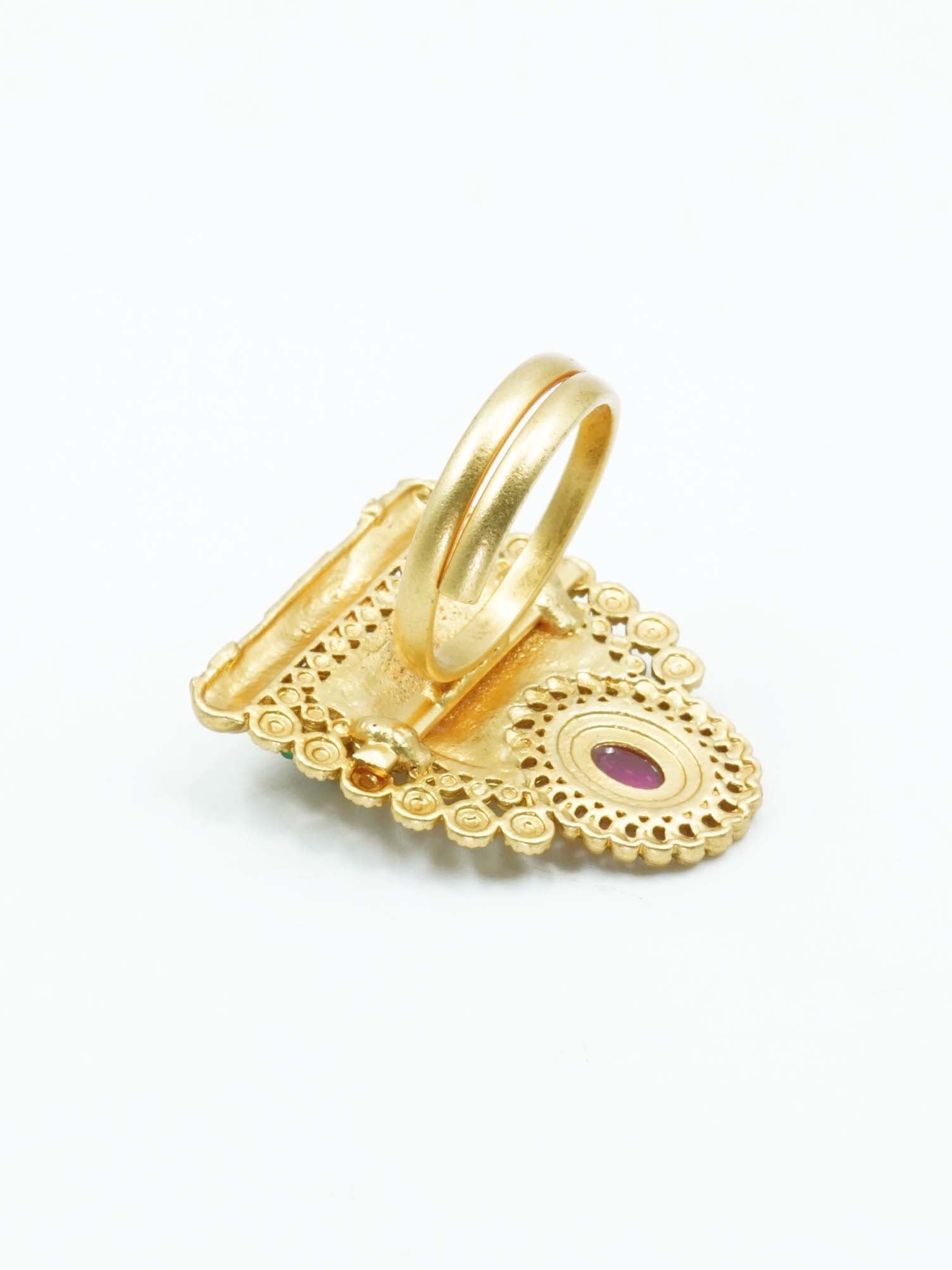 Antique Gold Plated Adjustable Size Designer Finger ring with Stones 11052N