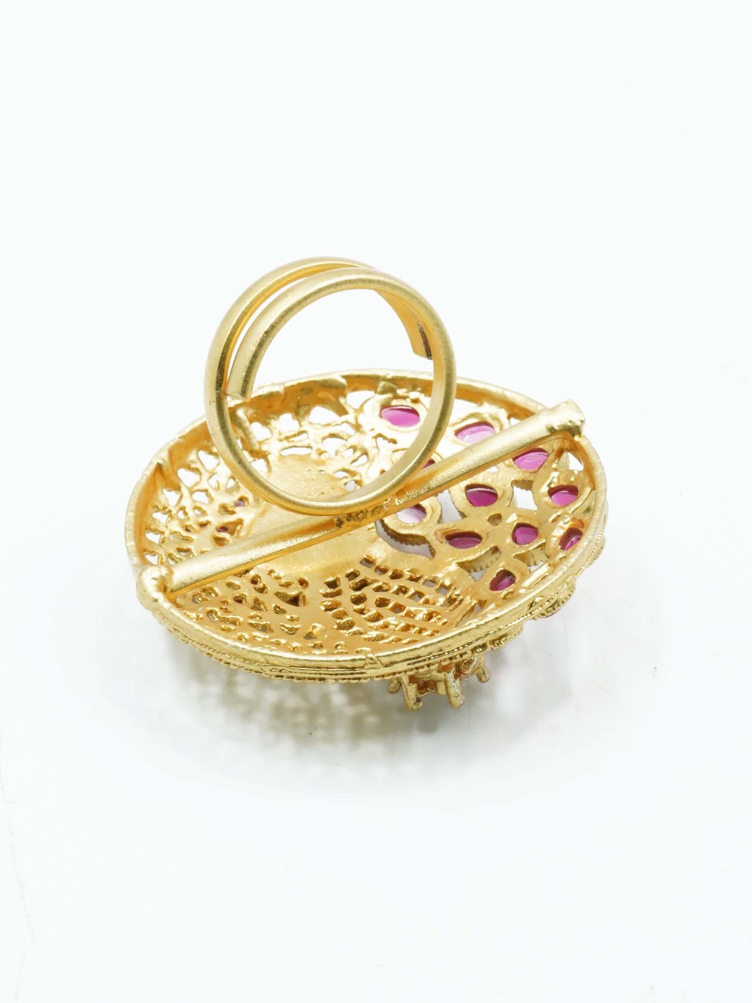 Antique Gold Plated Adjustable Size Designer Finger ring with Stones 11053N