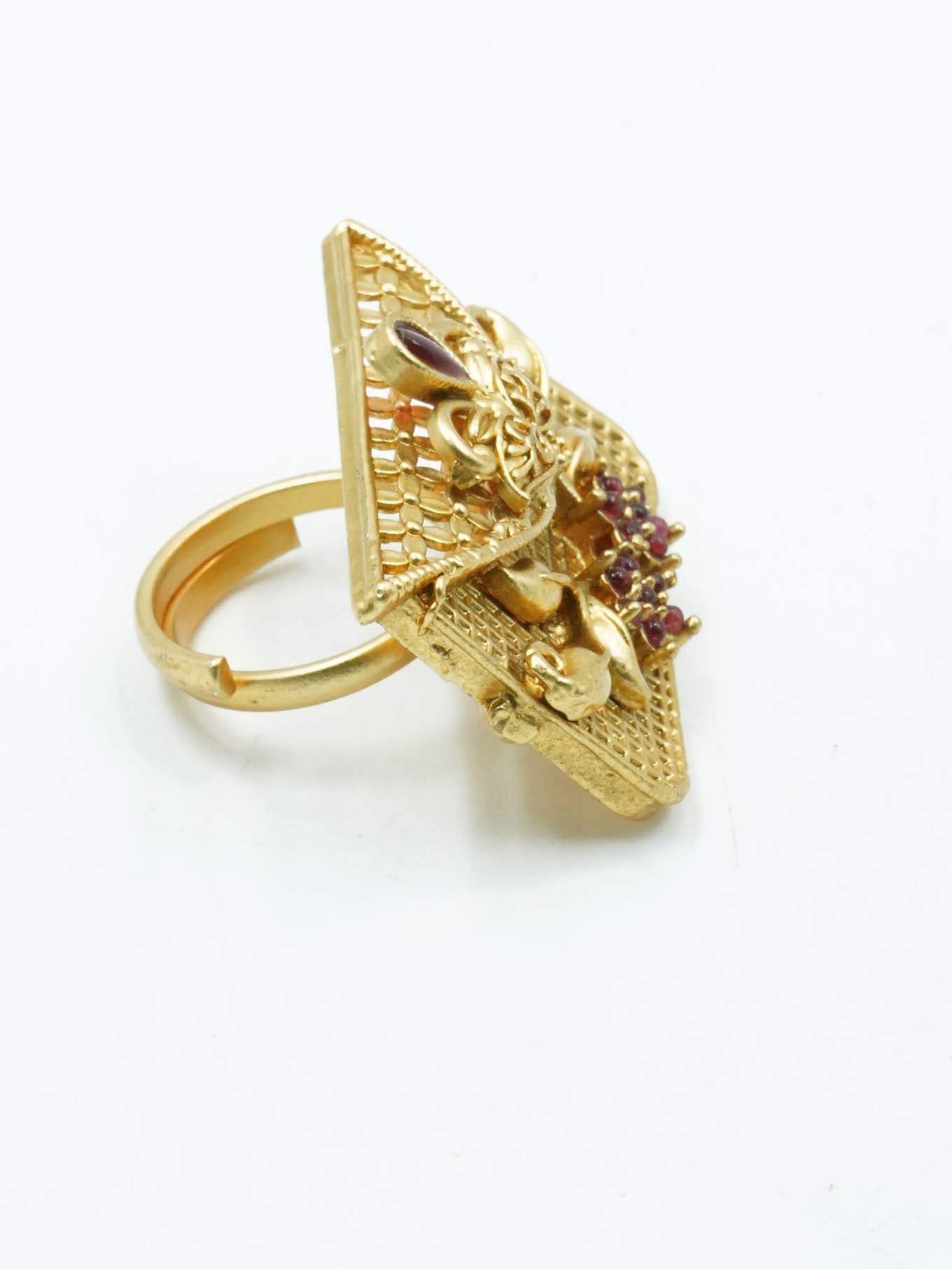 Antique Gold Plated Adjustable Size Designer Finger ring with Stones 11060N