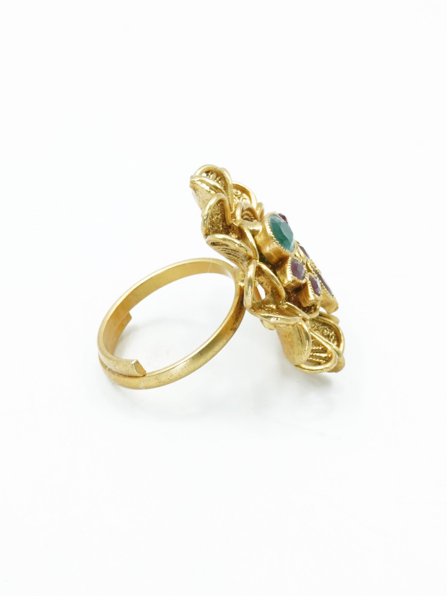 Antique Gold Plated Adjustable Size Designer Finger ring with Stones 11063N