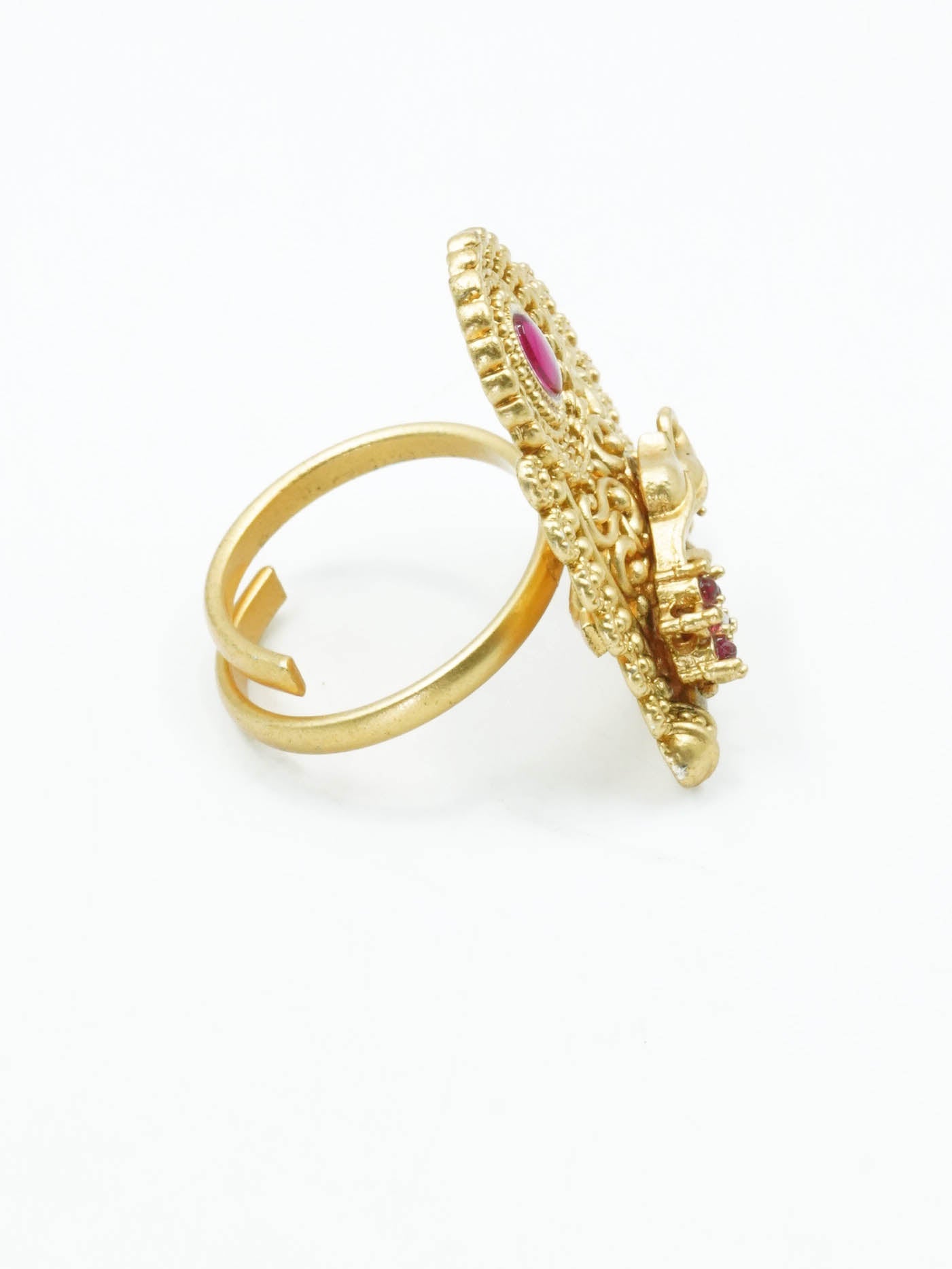 Antique Gold Plated Adjustable Size Designer Finger ring with Stones 11064N