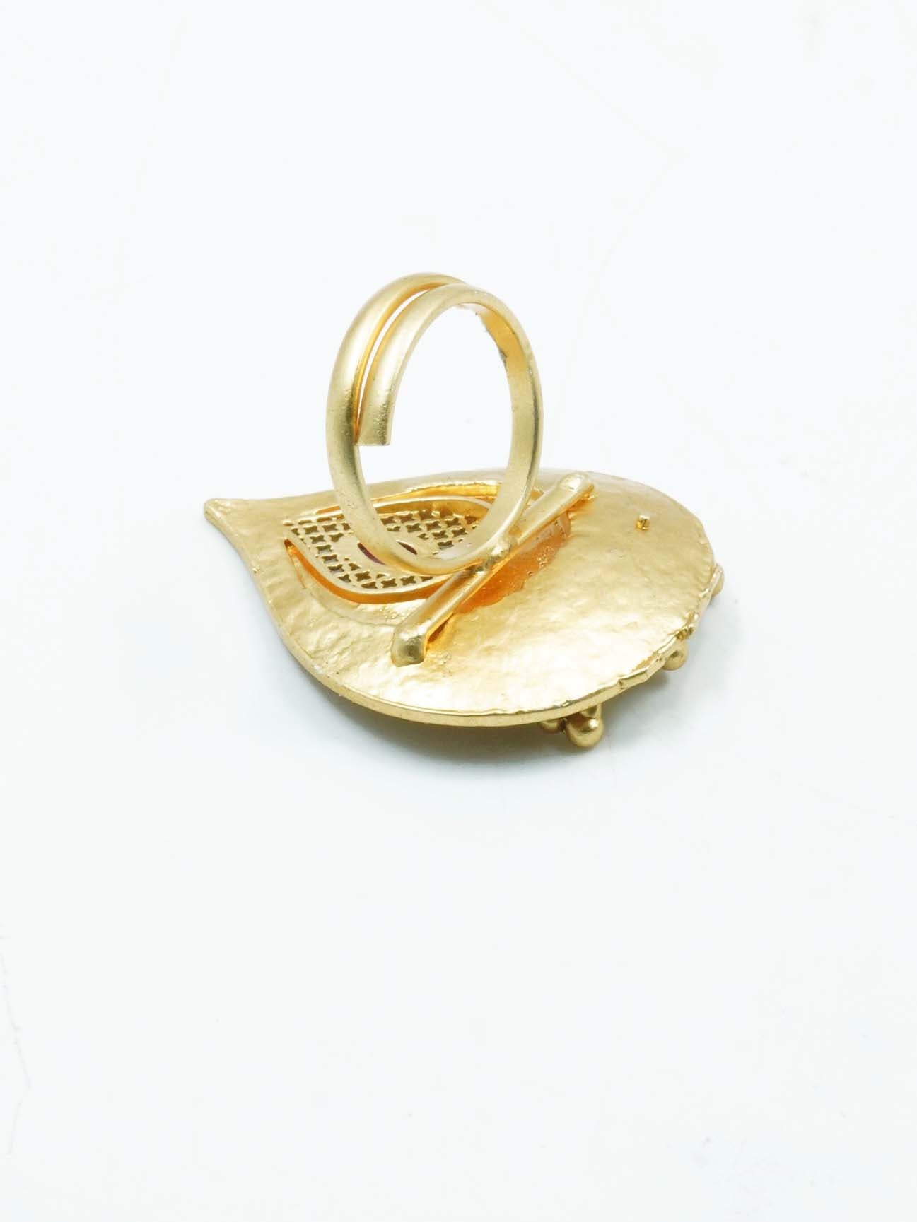 Antique Gold Plated Adjustable Size Designer Finger ring with Stones 11065N