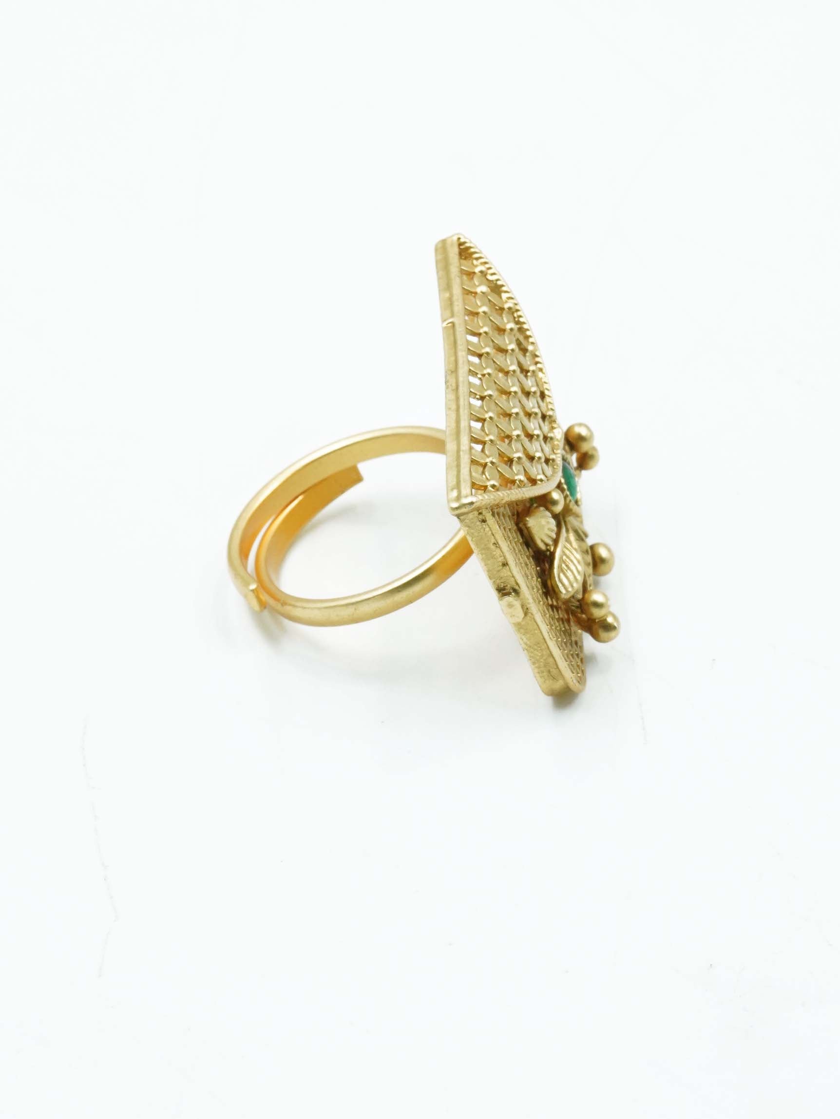 Antique Gold Plated Adjustable Size Designer Finger ring with Stones 11071N