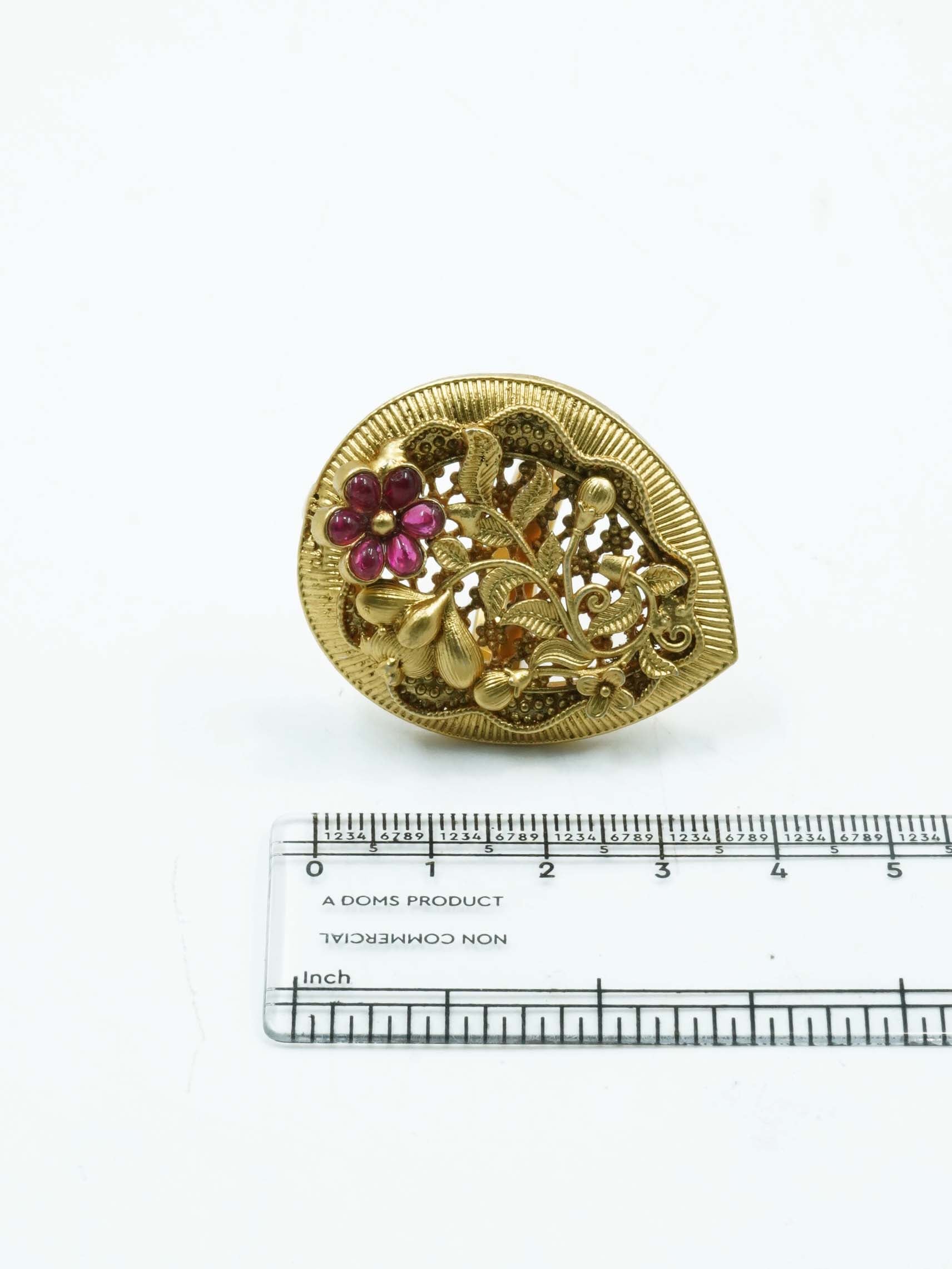 Antique Gold Plated Adjustable Size Designer Finger ring with Stones 11073N
