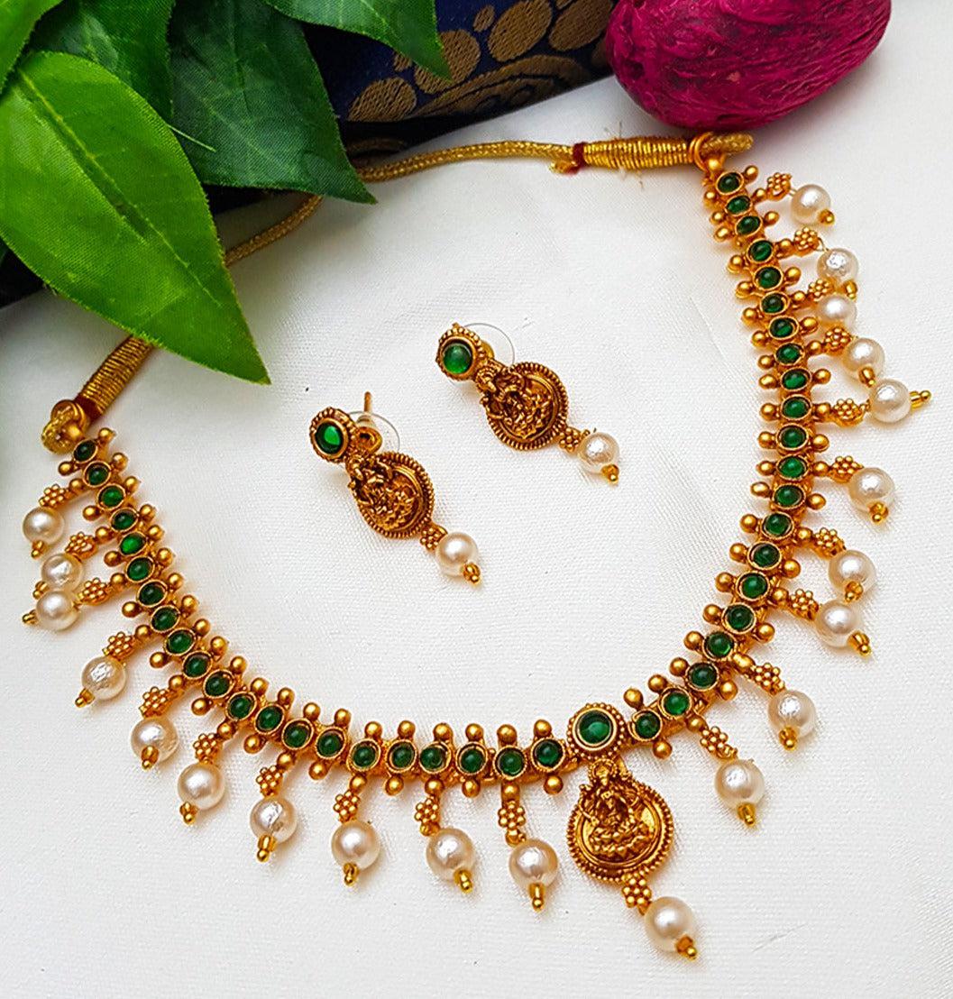 Antique Gold Plated Premium Finish guaranteed Necklace Set 7468N-Necklace Set-Griiham-Green-Griiham