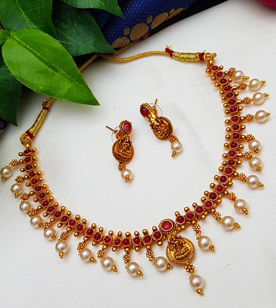 Antique Gold Plated Premium Finish guaranteed Necklace Set 7468N-Necklace Set-Griiham-Ruby Red-Griiham