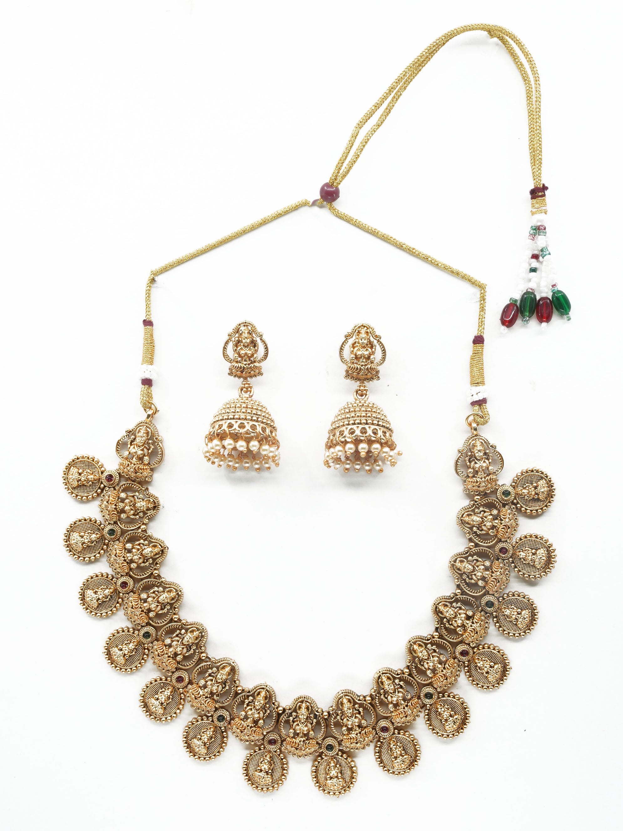 Antique Premium Gold Finish Laxmi pattern Necklace Set 11296N