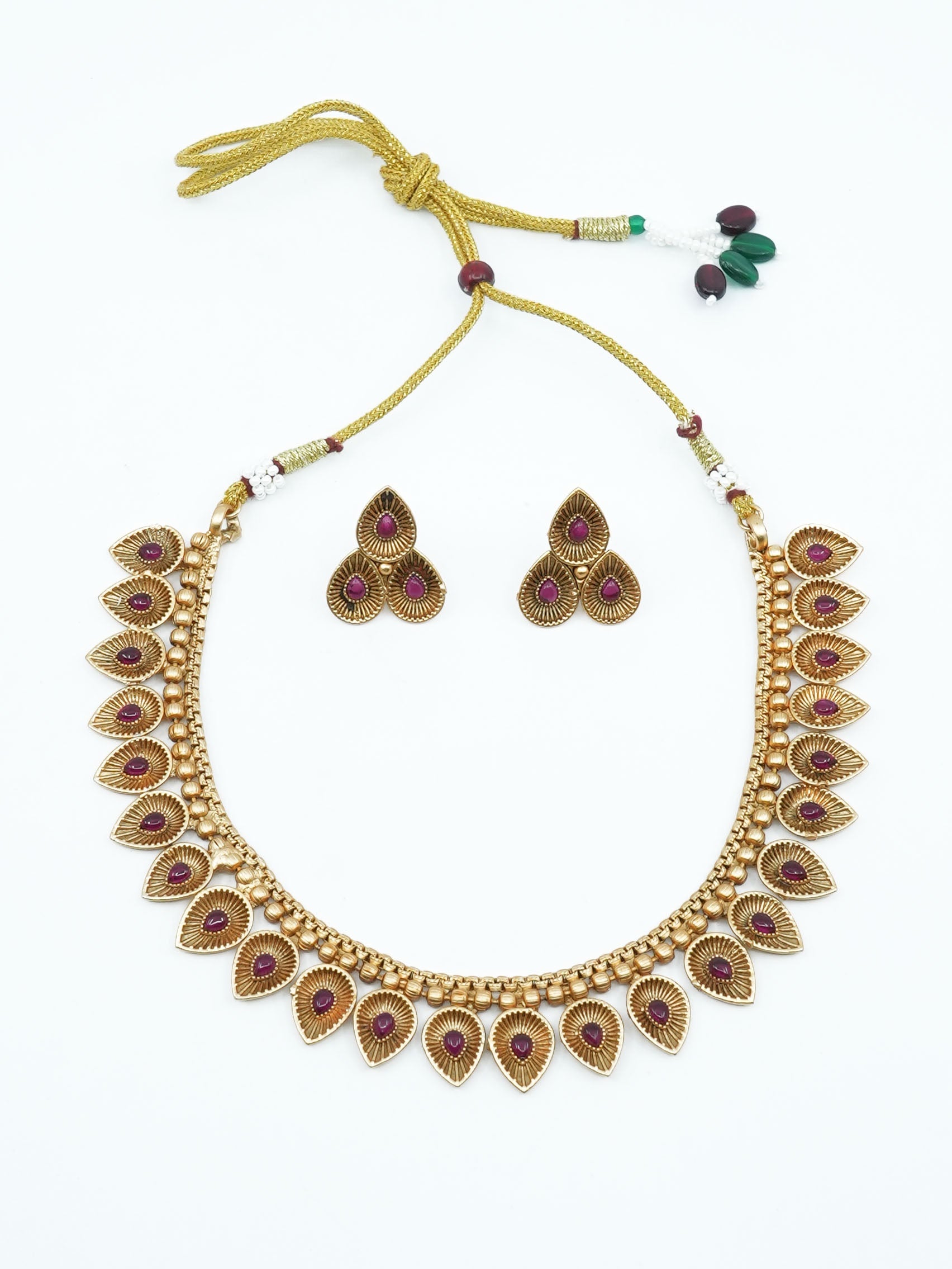 Antique Premium Gold Finish mango pattern Necklace Set 11492N