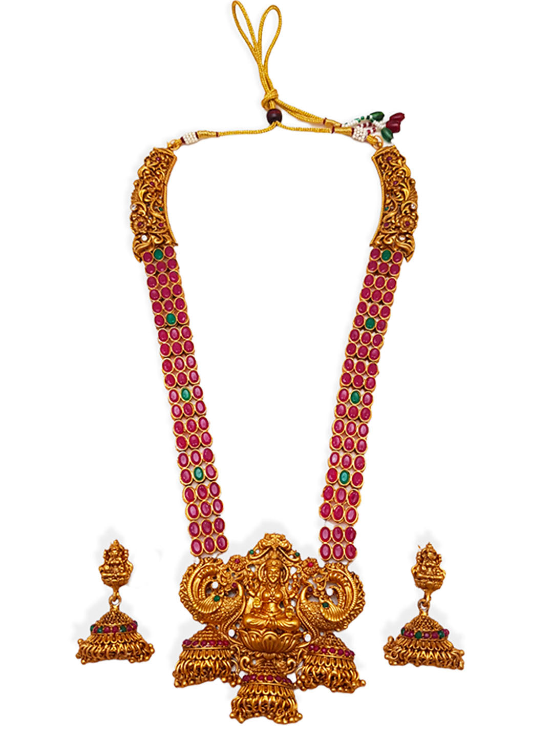Antique finish 1st premium quality Ruby haram/Long necklace set 4978N-Necklace Set-Kanakam-Griiham