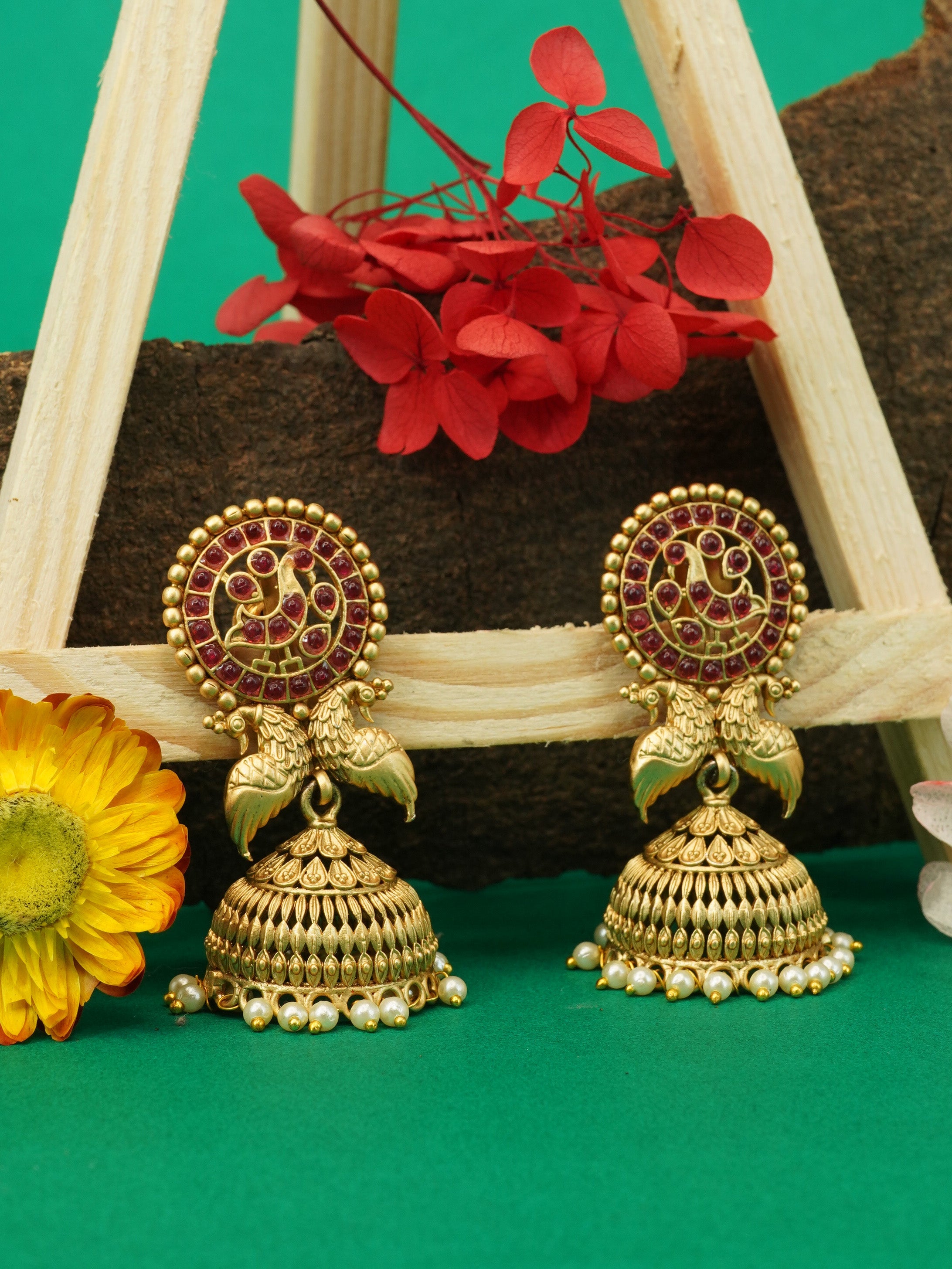 Buy First Quality Real Kemp Stone Peacock Design Antique Jhumkas Online