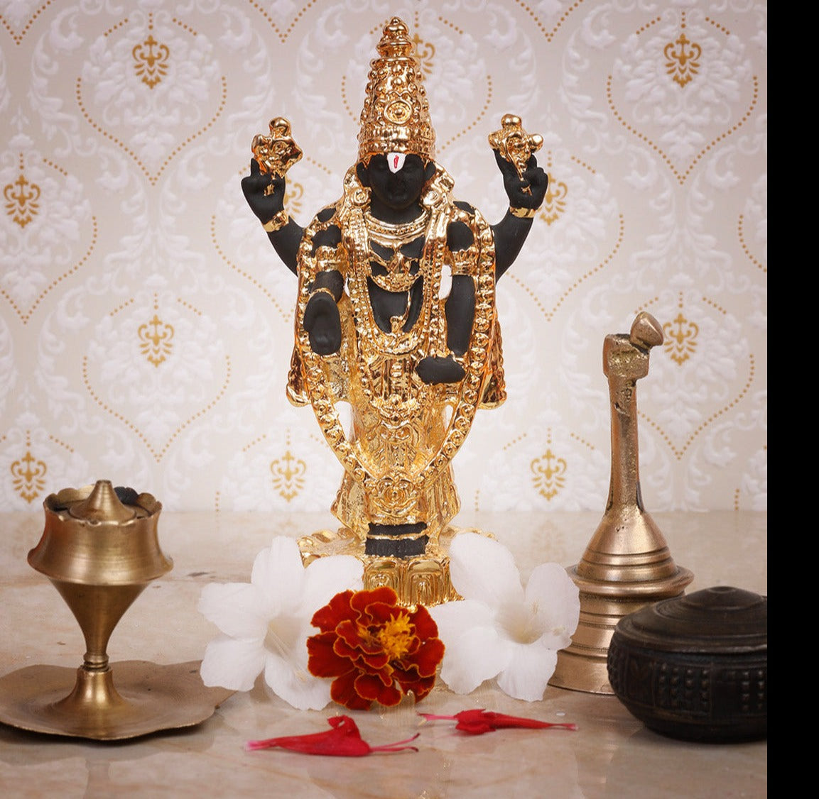 Balaji Gold Plated Marble idol 12cm Height