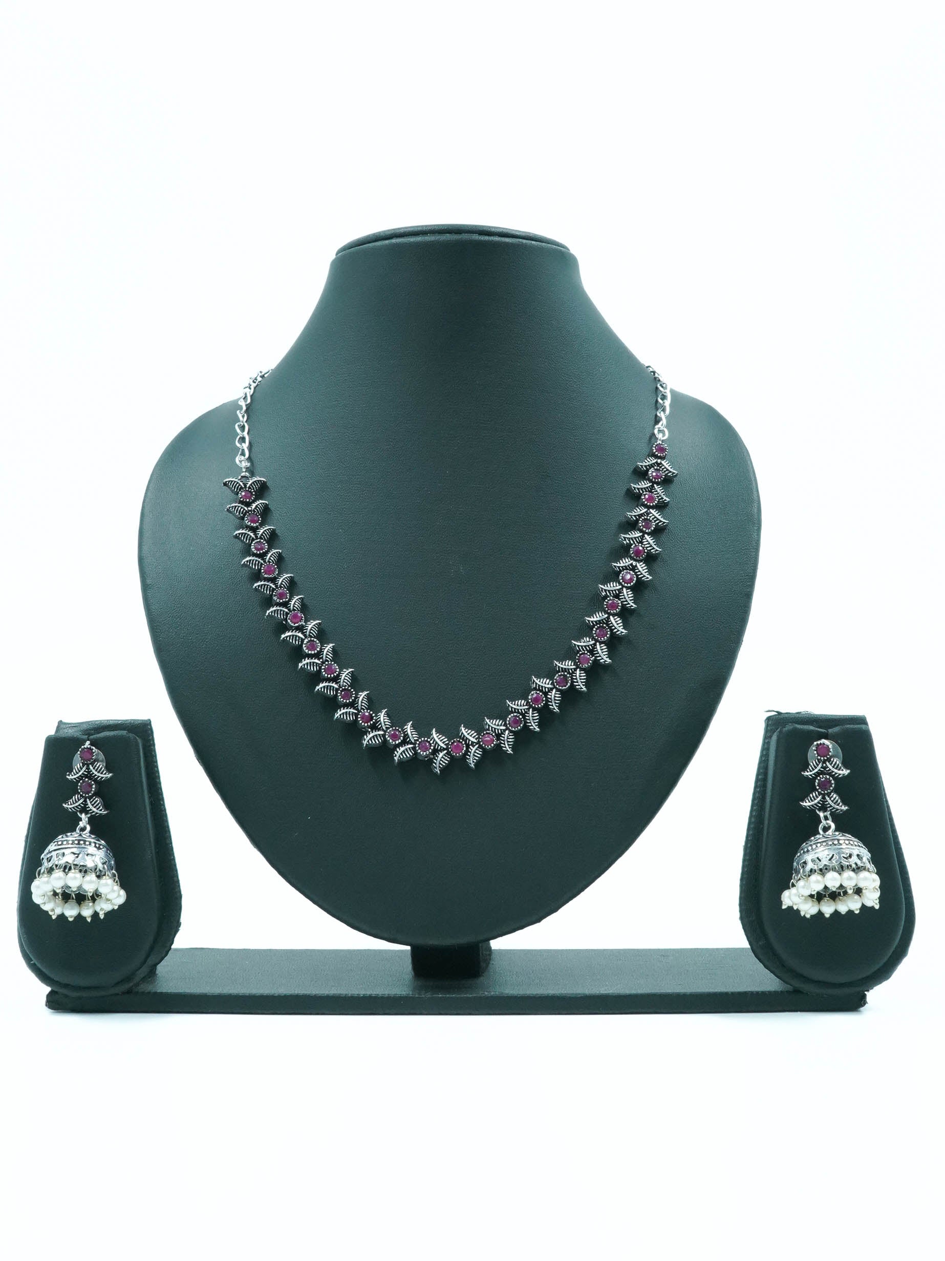 Classy Oxidised Necklace Set with Colour Options 11931N
