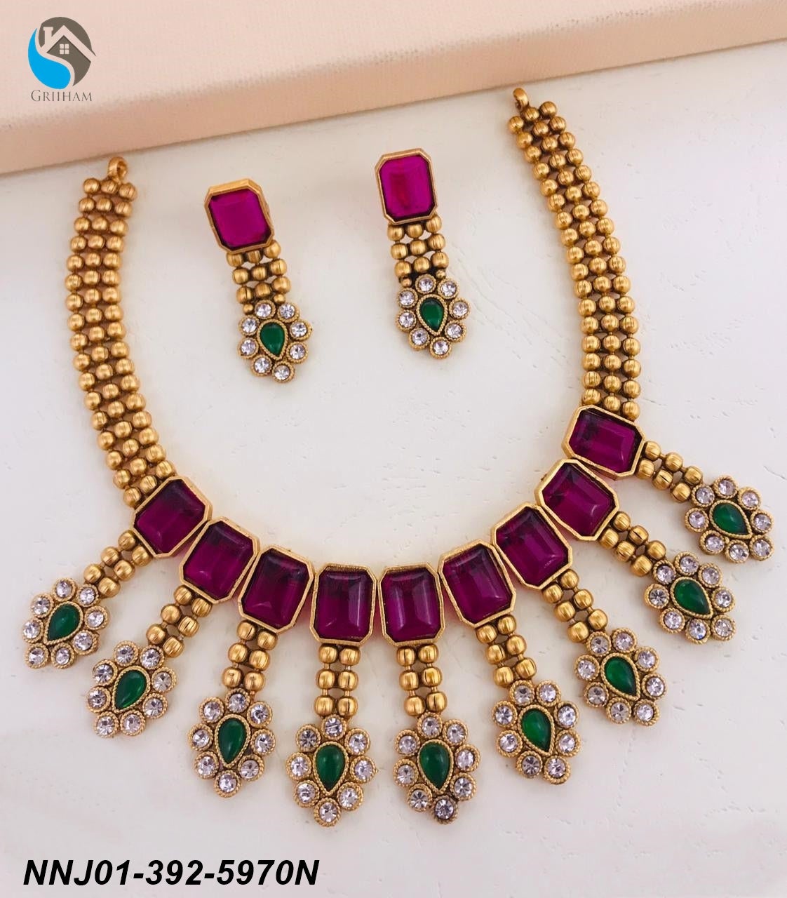 Color stones with cz Short elegant Necklace 5970N