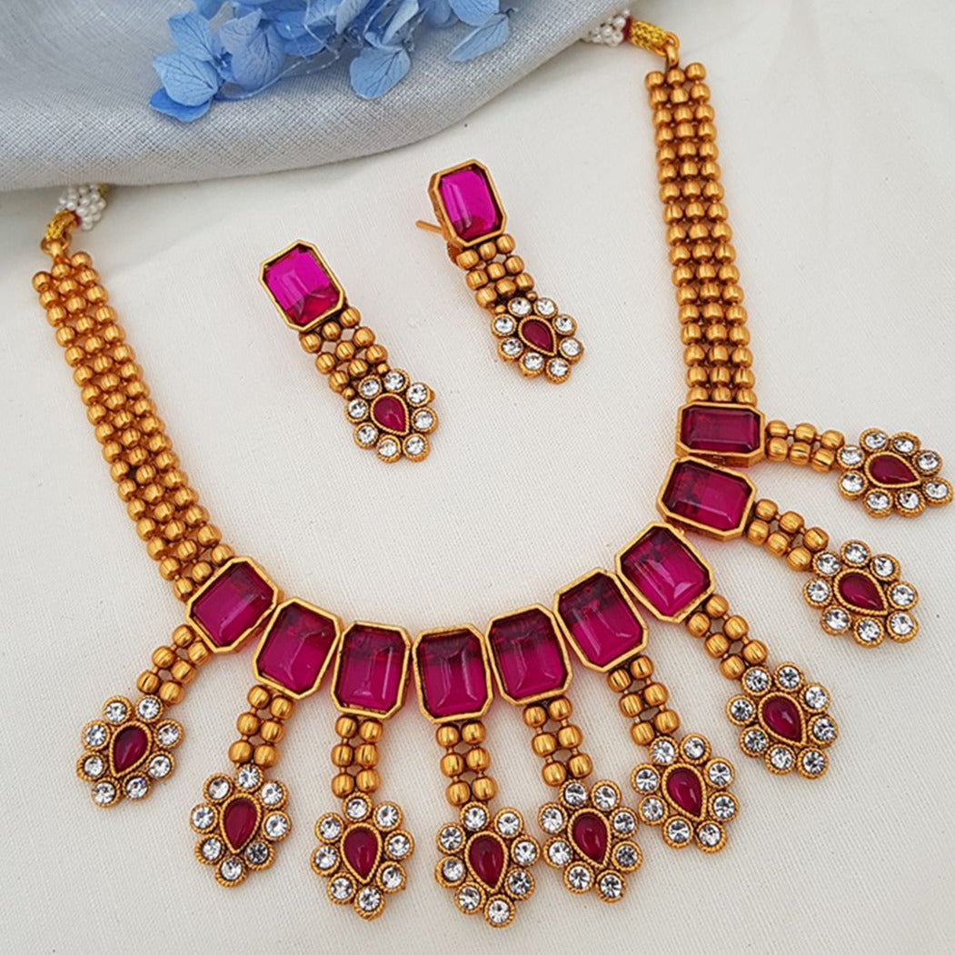 Color stones with cz Short elegant Necklace 5971N
