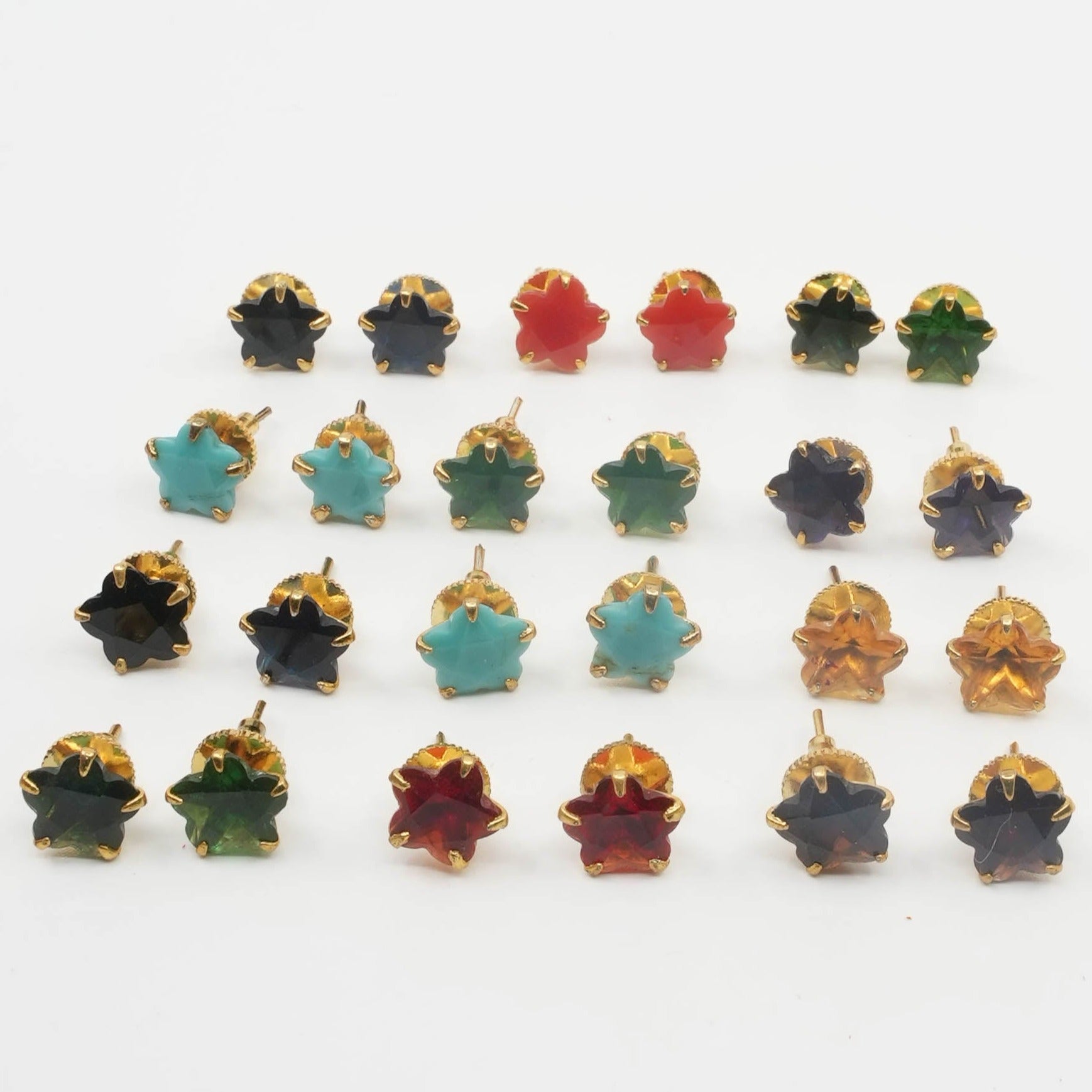 Colored stone studs/Earrings Pastel colors Set of 12 colors 11185N