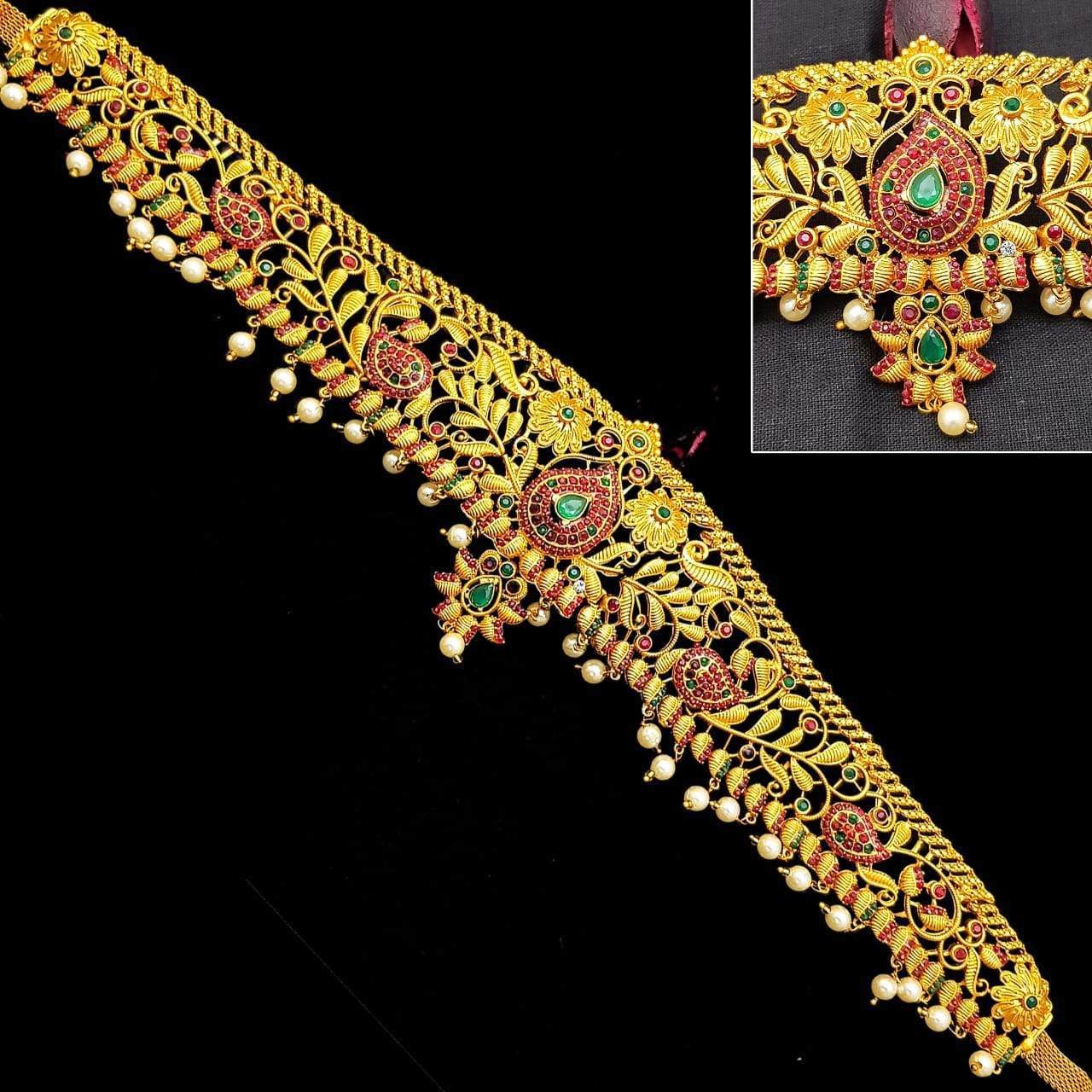 Designer Antique Gold finish Free Size Stone Studded Designer Vodiannam/Waist belt/Kamar bandh VAI12-425-3478N