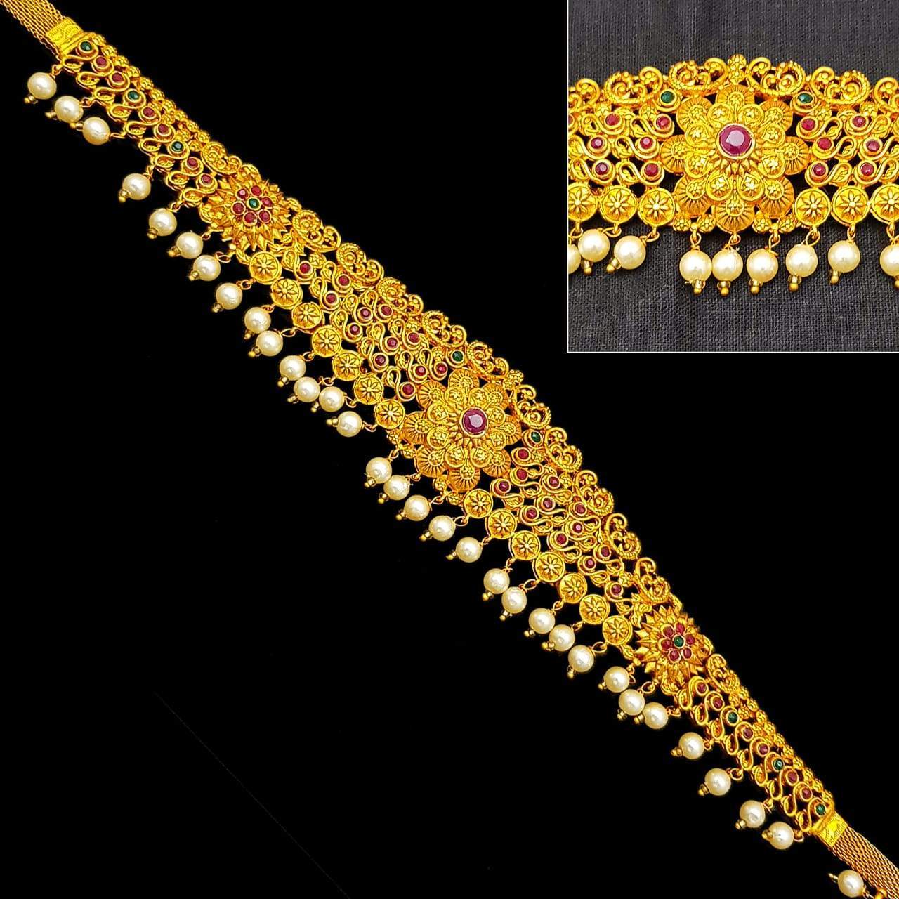Designer Antique Gold finish Free Size Stone Studded Vodiannam/ Waist belt/ Kamar bandh 3480N