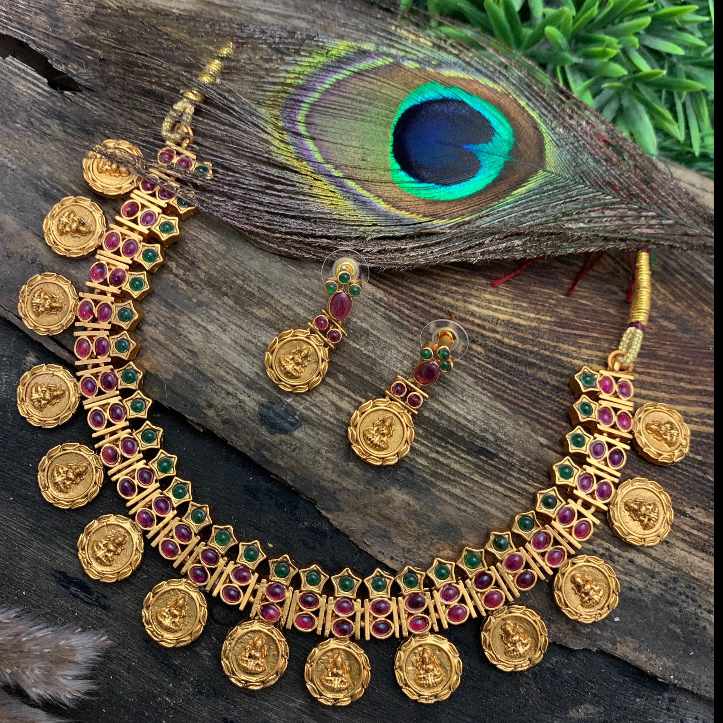 Designer Real kempu Multicolor necklace set Haram 8341N