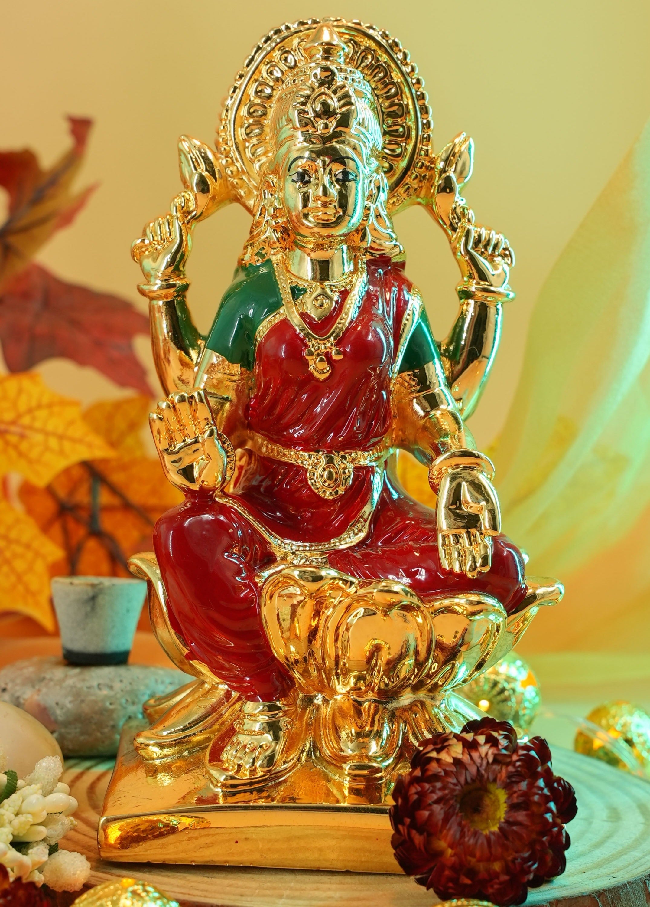 Dhanwantari Laxmi Gold Plated charaspat Marble idol 17.5cm Height 10190N