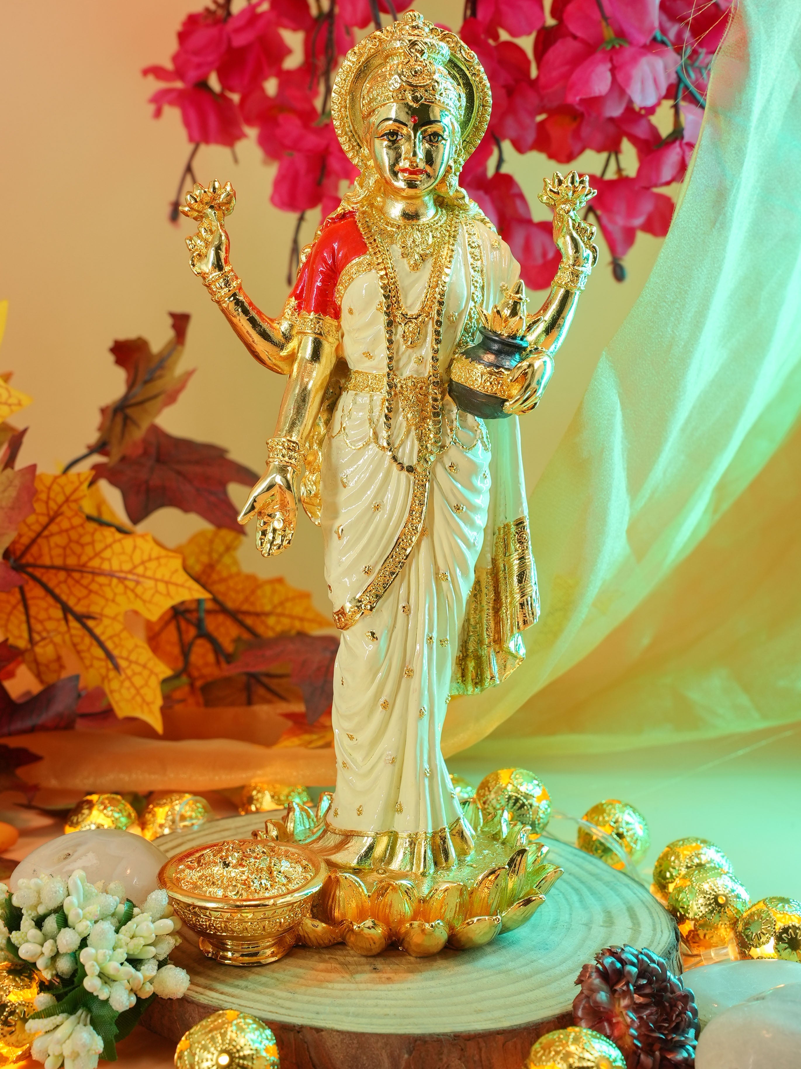 Dhanwantari Laxmi Gold Platedstanding Marble idol 24cm Height 10187N