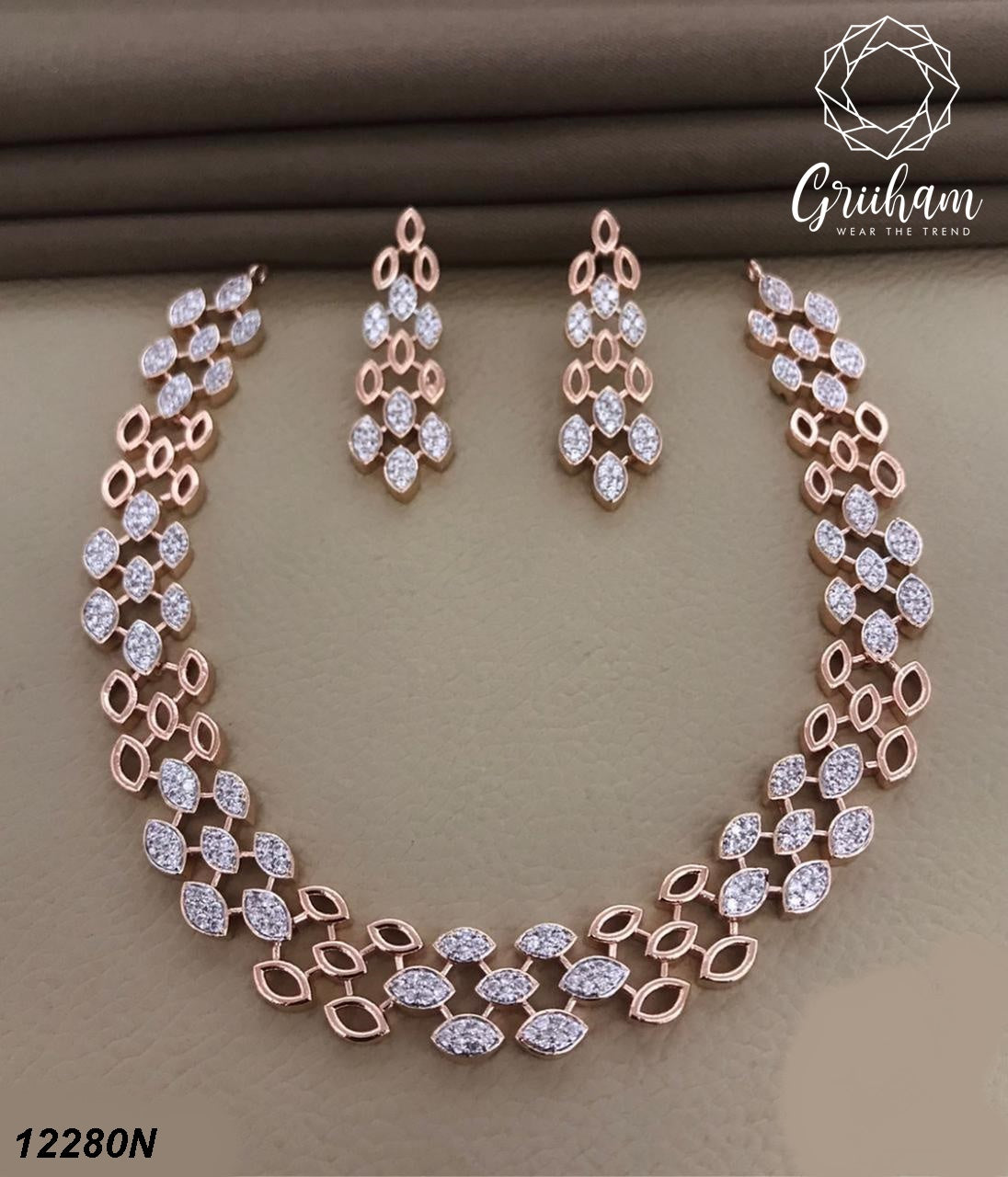 Elegant premium quality cz necklace set rose gold and white gold 12280N