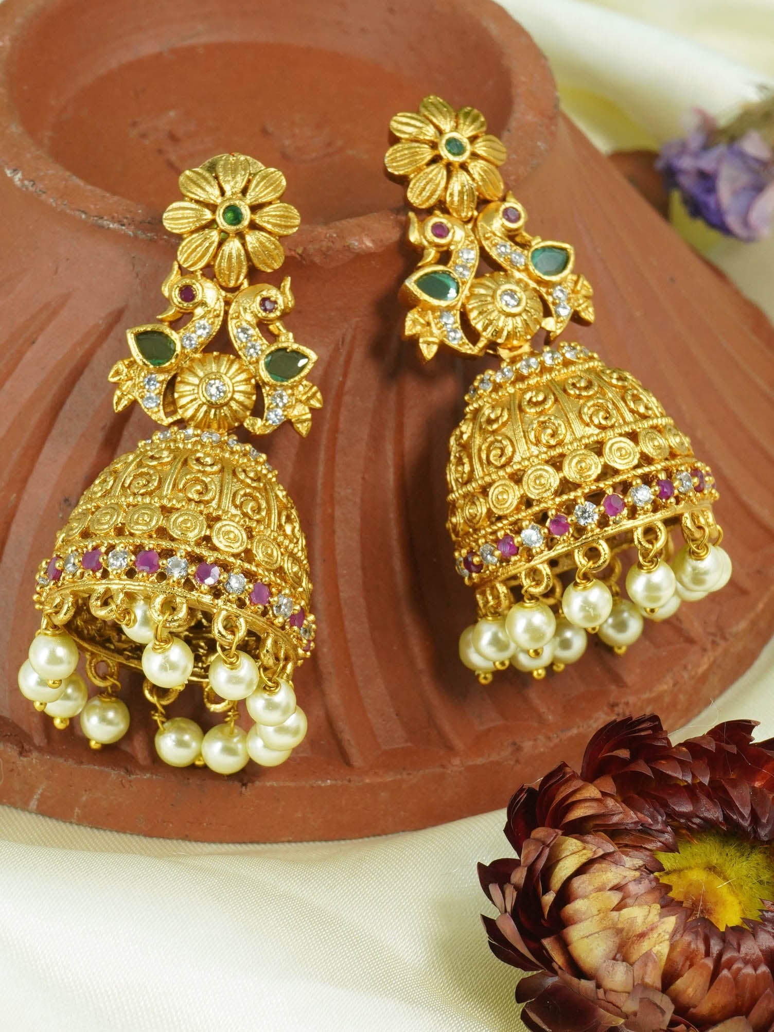 Exclusive Kemp studded Gold Plated Jhumki / Earrings 9565N