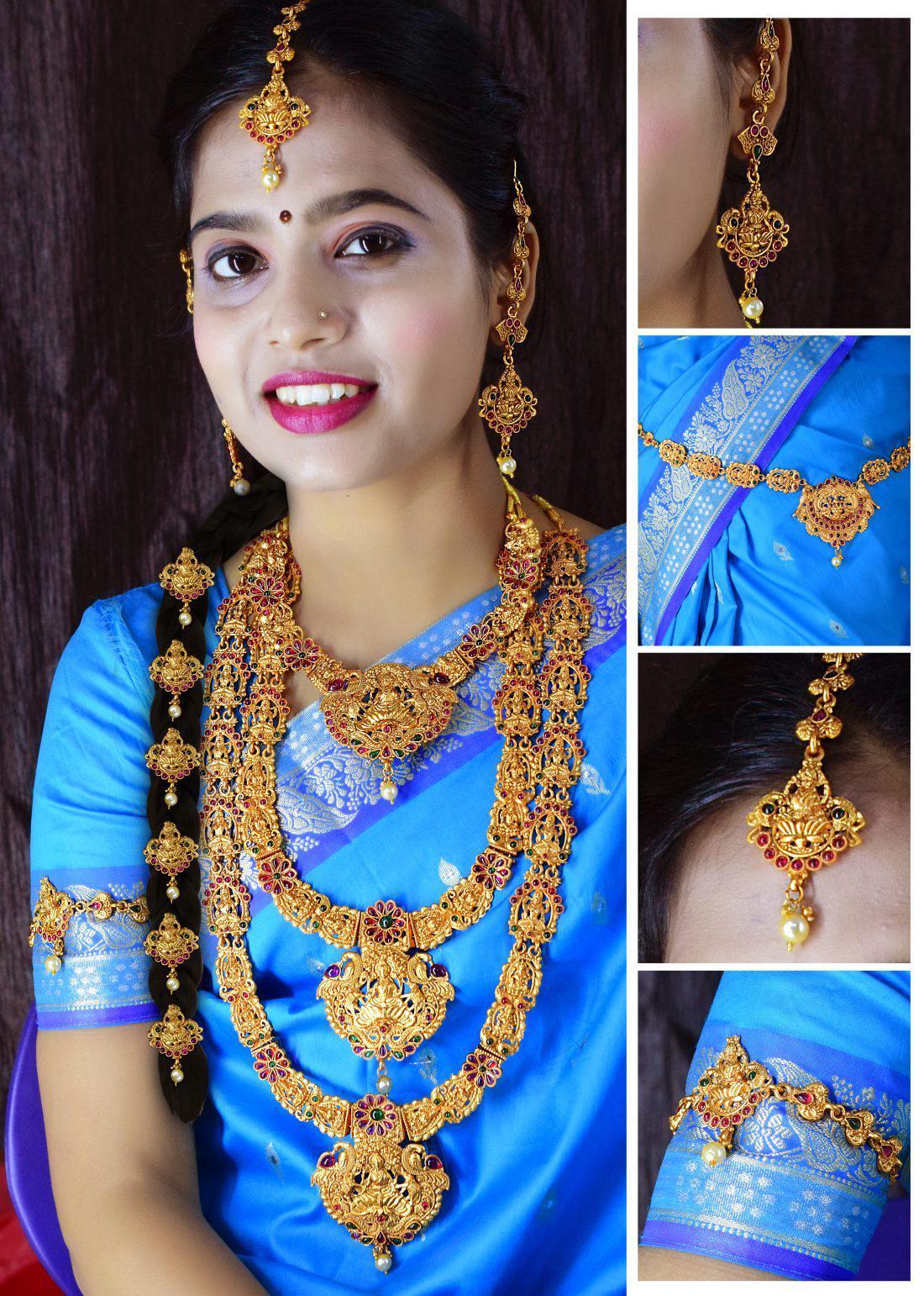 Exclusive Limited Designs Antique Gold Finish Full Bridal Set Combo Free express deliveryNSN07-1450-2658N