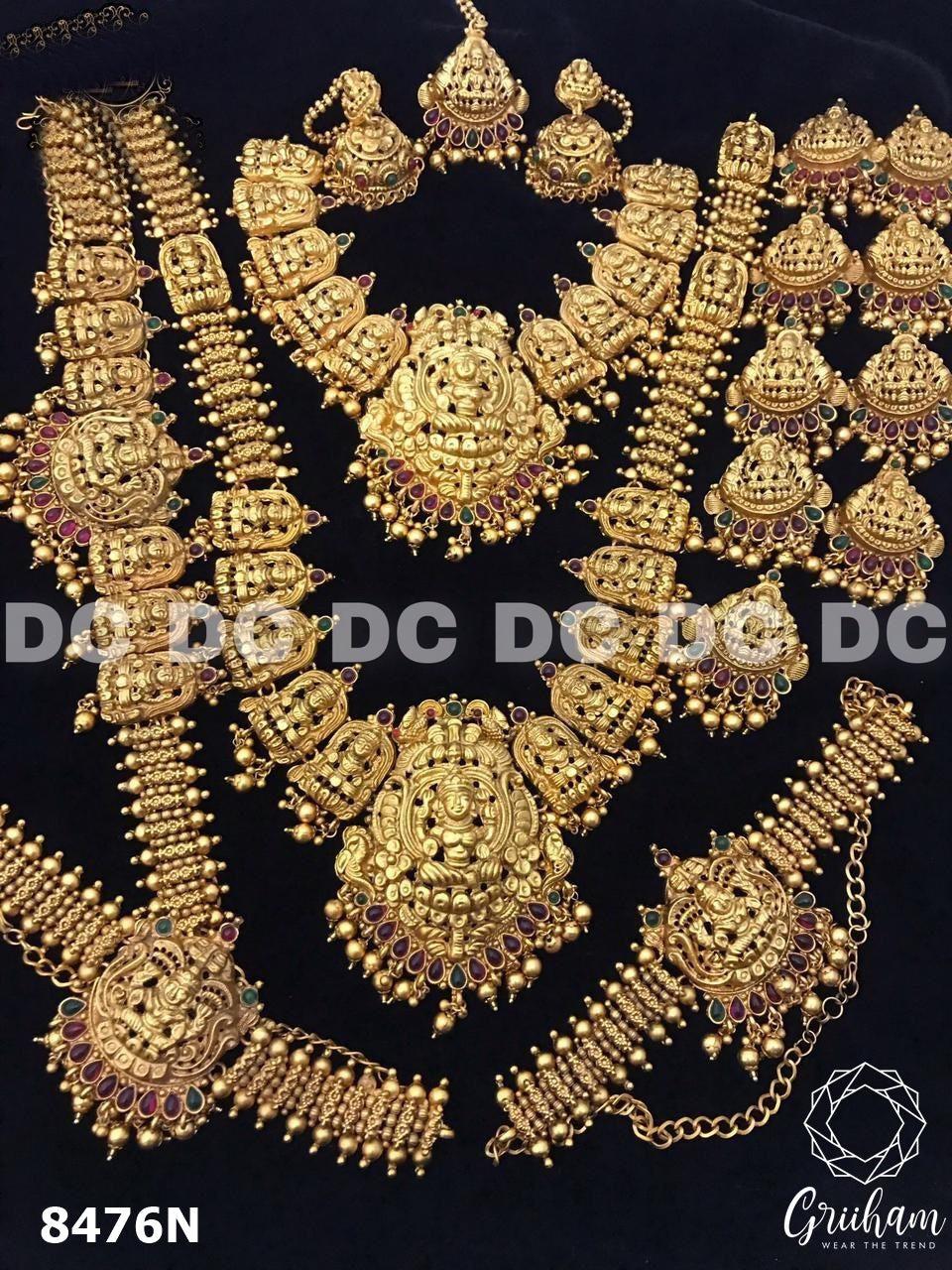 Exclusive Premium Gold finish necklace Combo set Bridal set 1st quality only 8476N-Necklace Set-Kanakam-Griiham