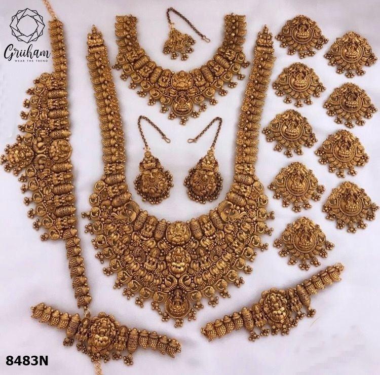 Exclusive Premium Gold finish necklace Combo set Bridal set 1st quality only 8483N-Necklace Set-Kanakam-Griiham