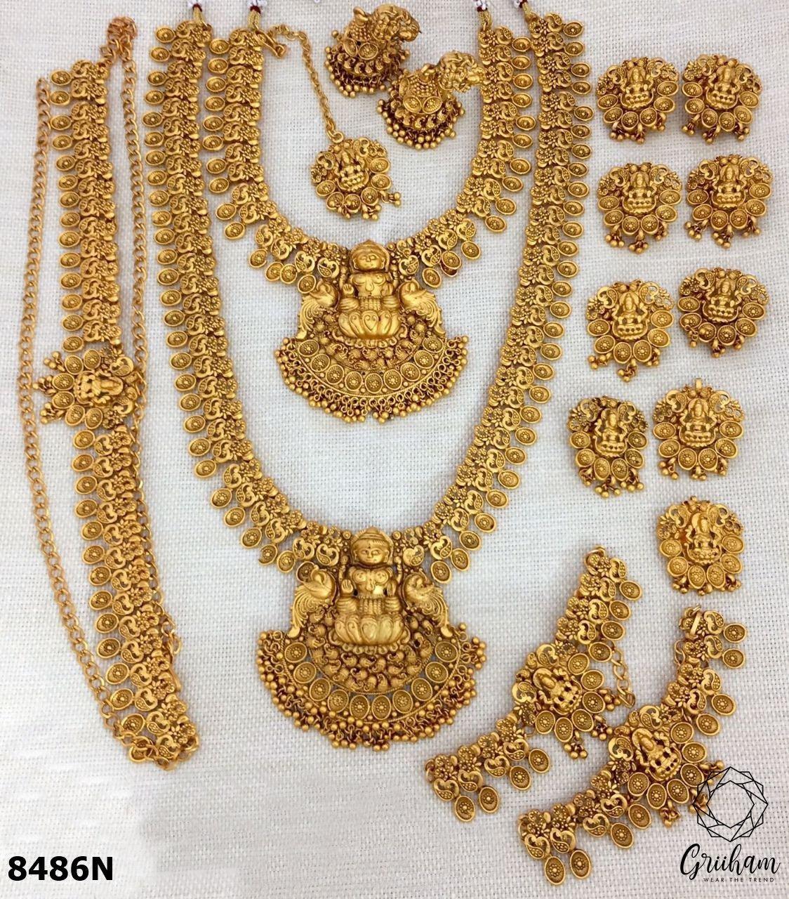 Exclusive Premium Gold finish necklace Combo set Bridal set 1st quality only 8486N-Necklace Set-Kanakam-Griiham