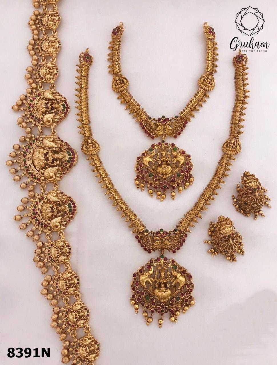 Exclusive Premium Gold finish necklace Combo set Bridal set 8391N-Necklace Set-Kanakam-Griiham