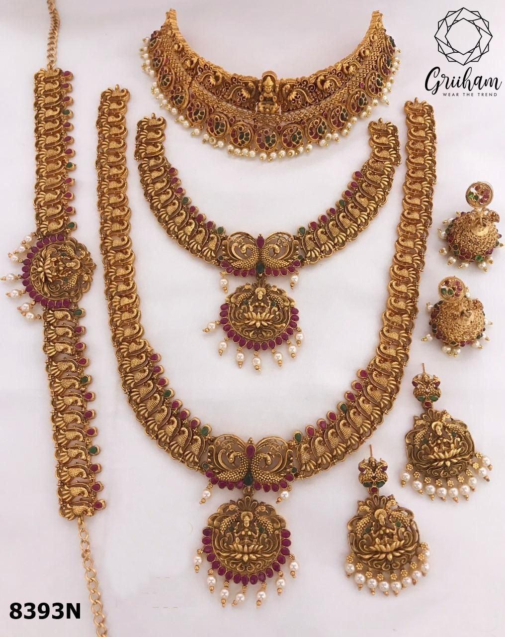 Exclusive Premium Gold finish necklace Combo set Bridal set 8393N-Necklace Set-Kanakam-Griiham