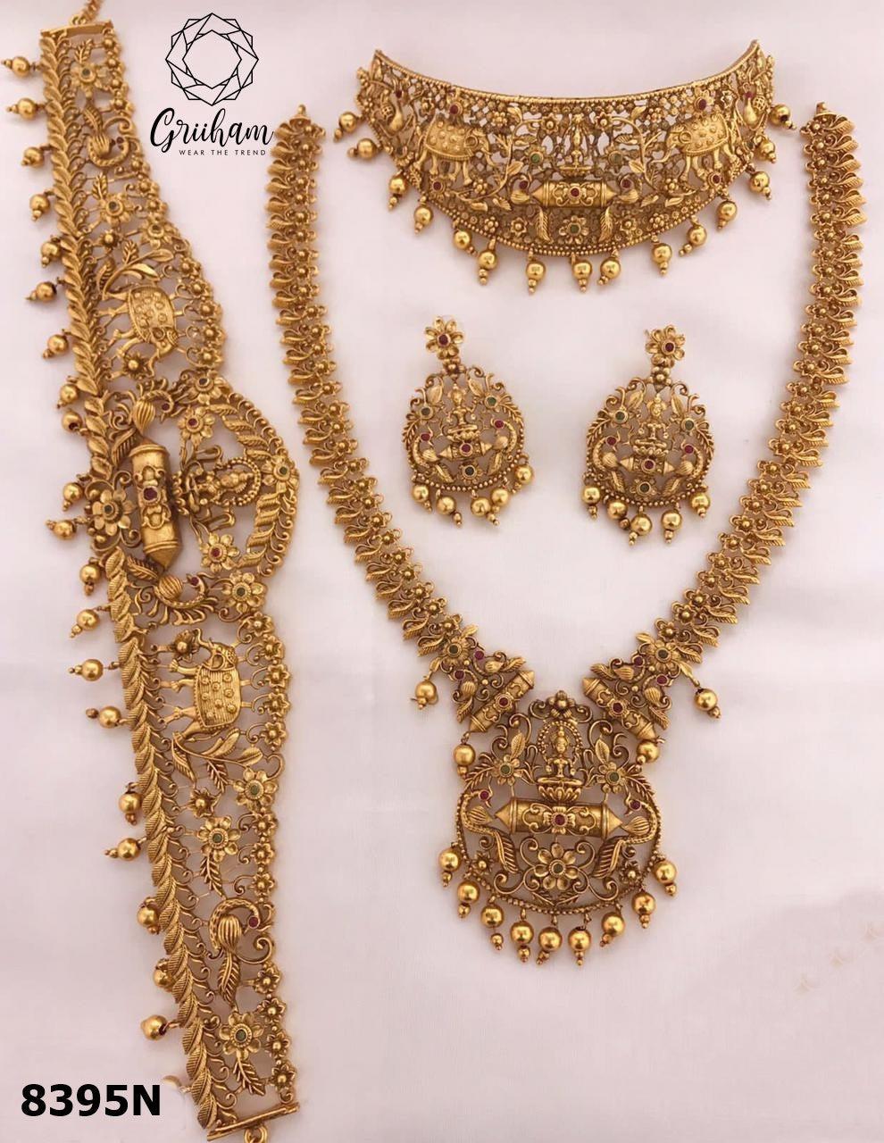 Exclusive Premium Gold finish necklace Combo set Bridal set 8395N-Necklace Set-Kanakam-Griiham