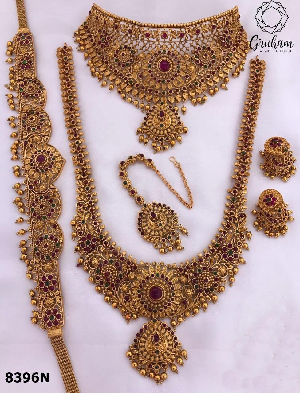 Exclusive Premium Gold finish necklace Combo set Bridal set 8396N-Necklace Set-Kanakam-Griiham