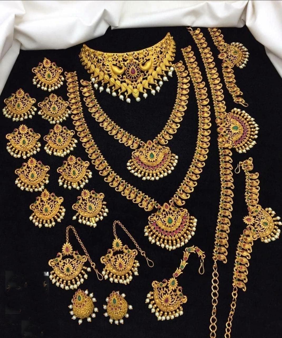 Exclusive Premium Gold finish necklace Combo set Bridal set 8545N-Necklace Set-Kanakam-Griiham