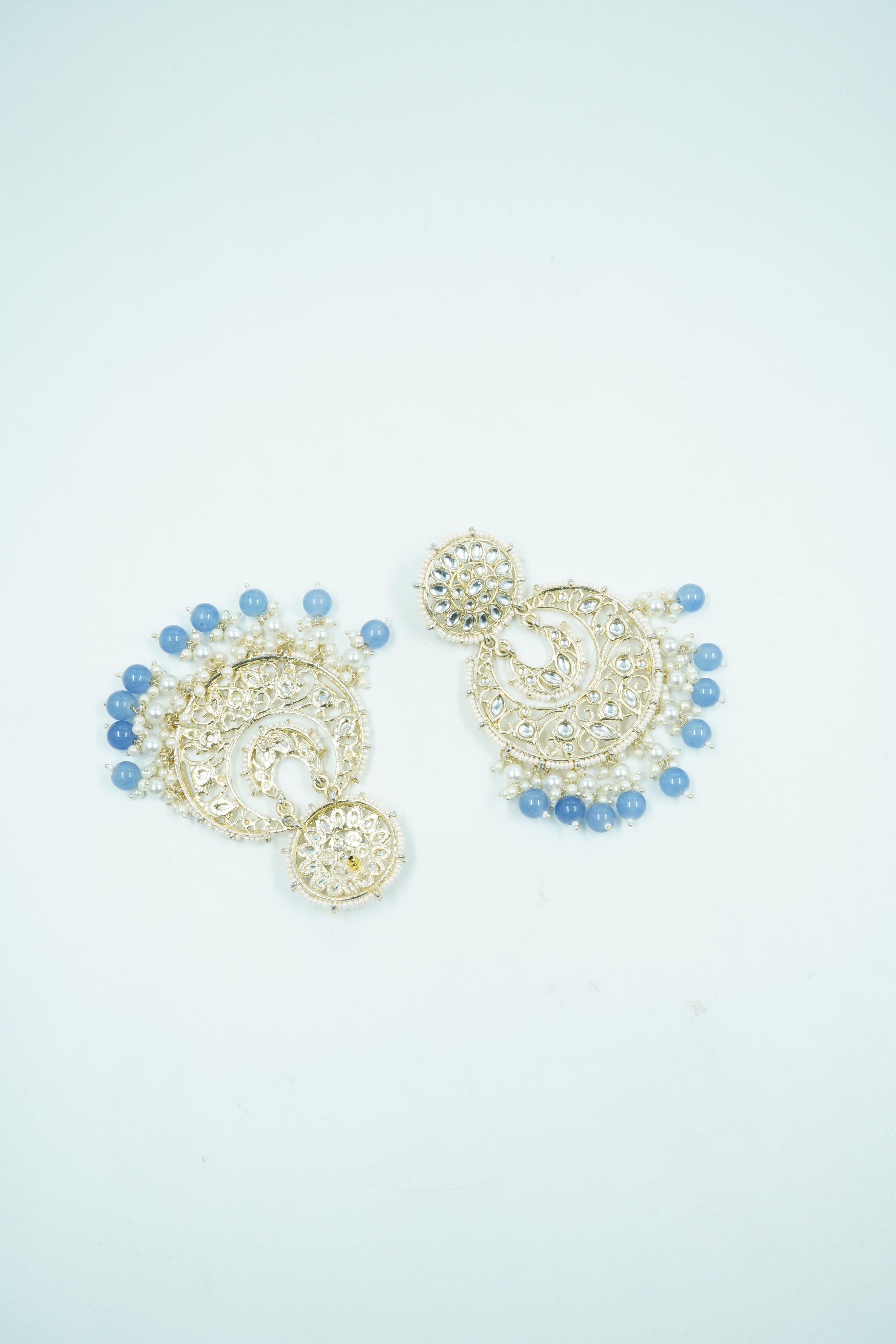 Faint gold finish Earring/jhumka/Dangle with Light Blue Color Drops 11803N