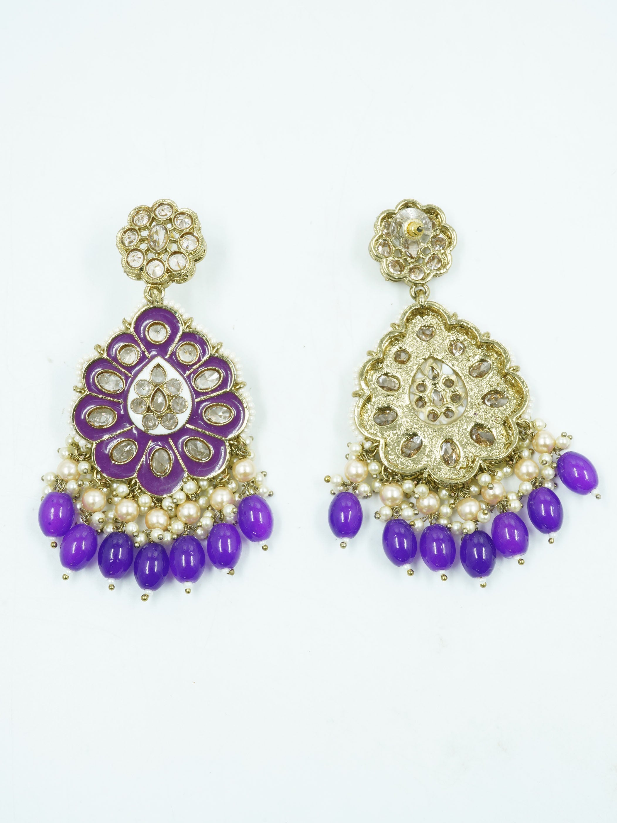 Faint gold finish Earring/jhumka/Dangler with Blue color Drops 11805N
