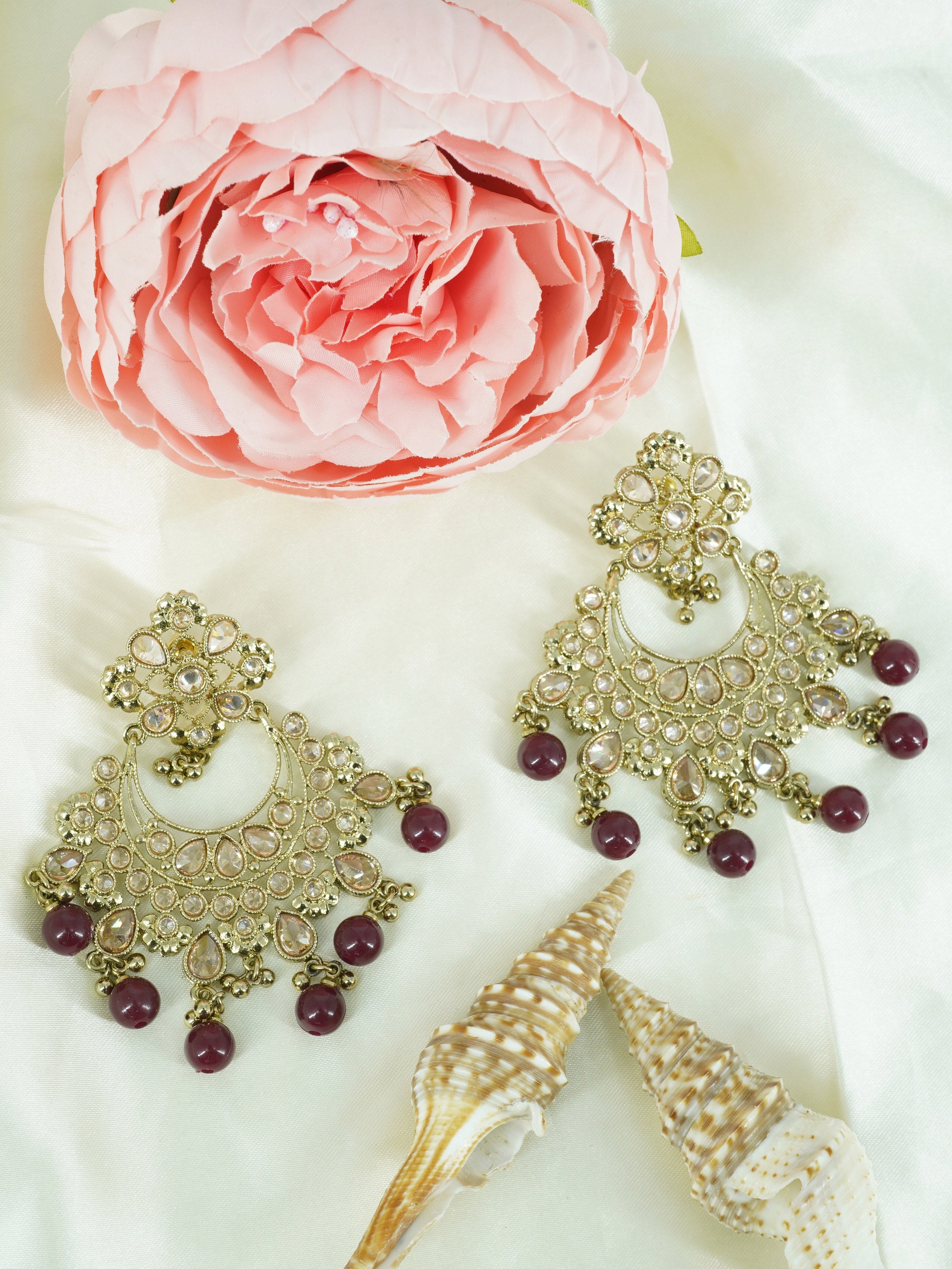 Faint gold finish Earring/jhumka/Dangler with Brown Color Stones 11811N