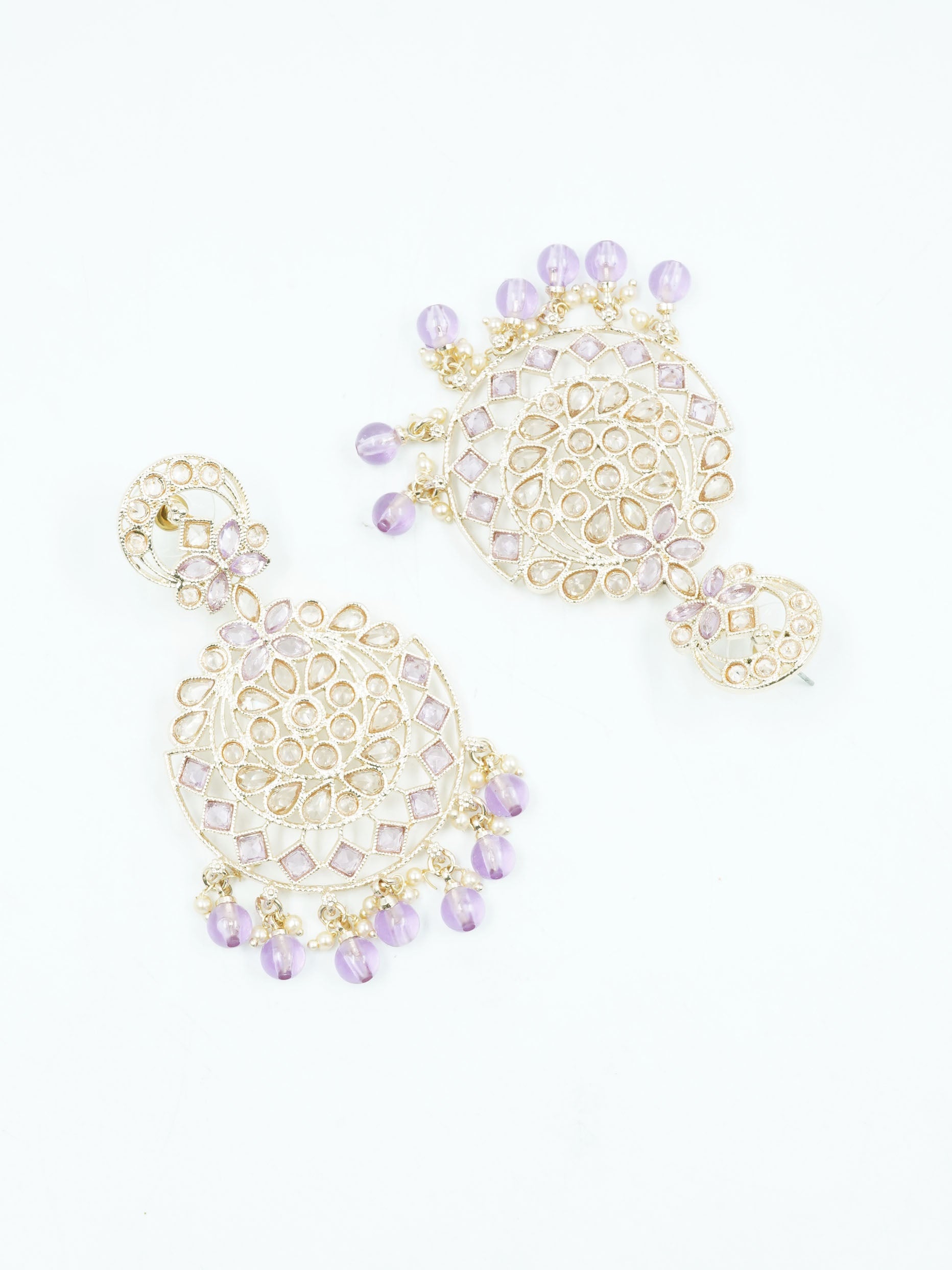 Faint gold finish Earring/jhumka/Dangler with Lavender Color Stones 11809N